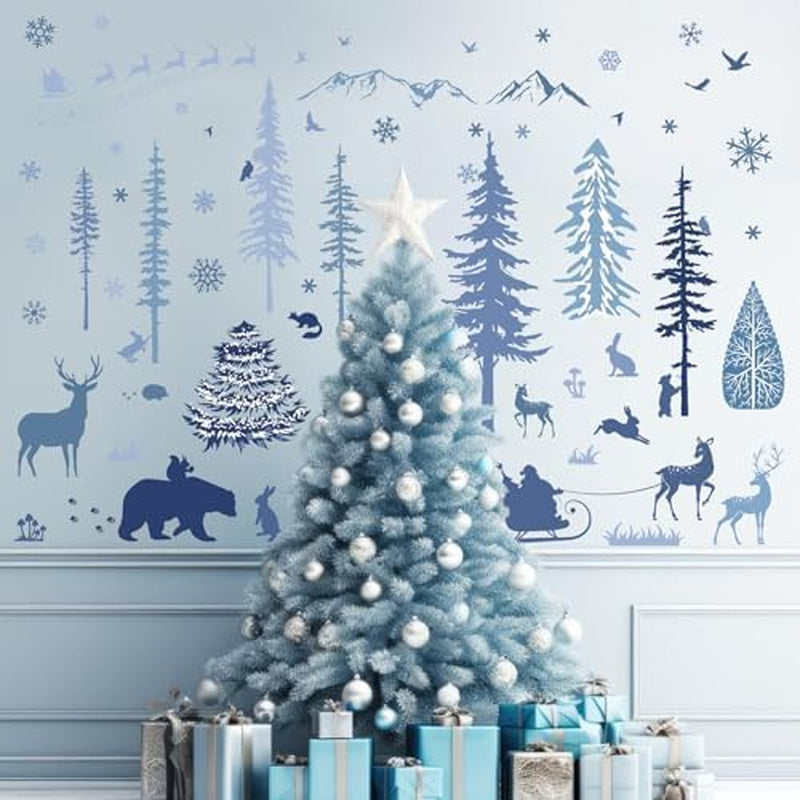 Christmas Wall Stickers Roll Red Black Plaid Xmas Tree Wall Floor Decor Forests Animals Prints Waterproof Art Wallpaper Winter Scenes Double Side Window Decals for Xmas DIY Home Party Decor