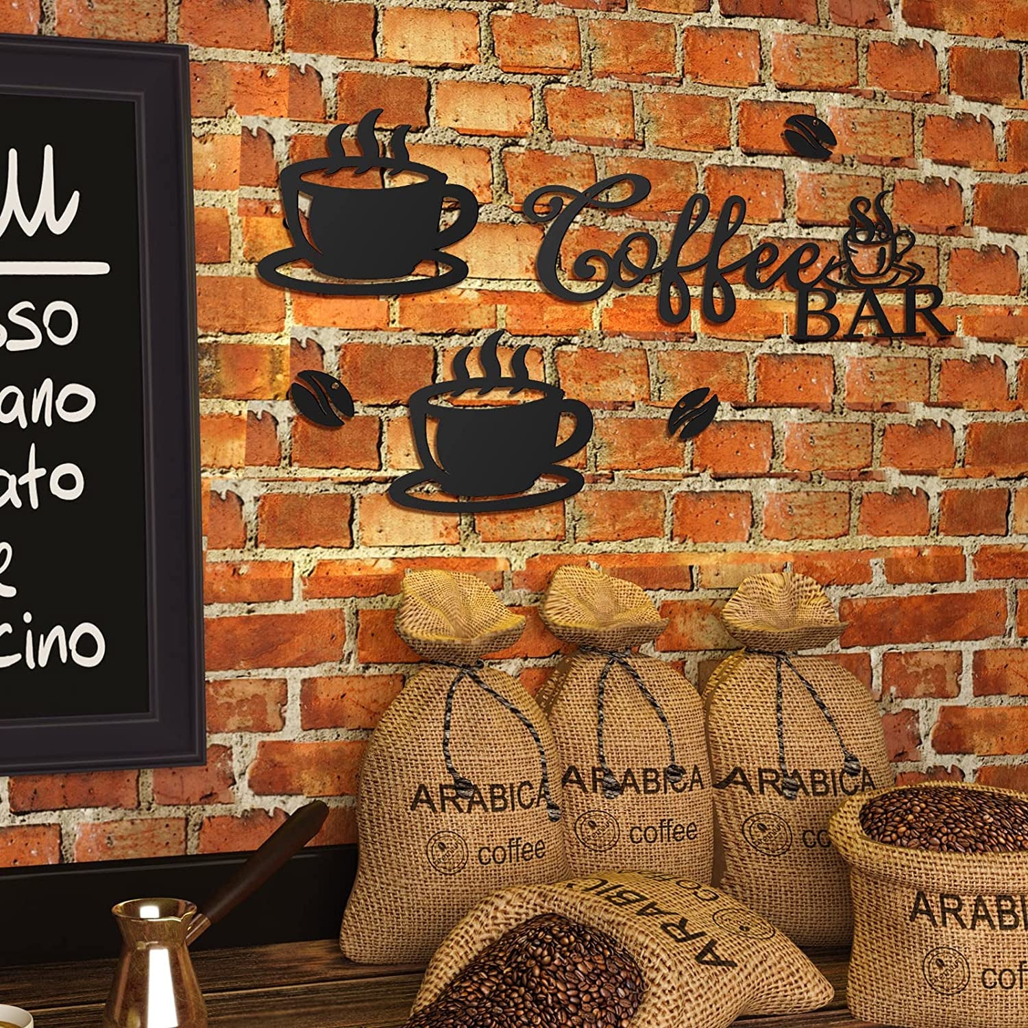 Coffee Bar Rustic Metal Sign Rustic Coffee Bar Hanging Wall Decor Coffee Signs for Coffee Bar Metal Coffee Wall Art for Coffee Bar Home Office Kitchen (Coffee Bar, Bean and Cup Style)