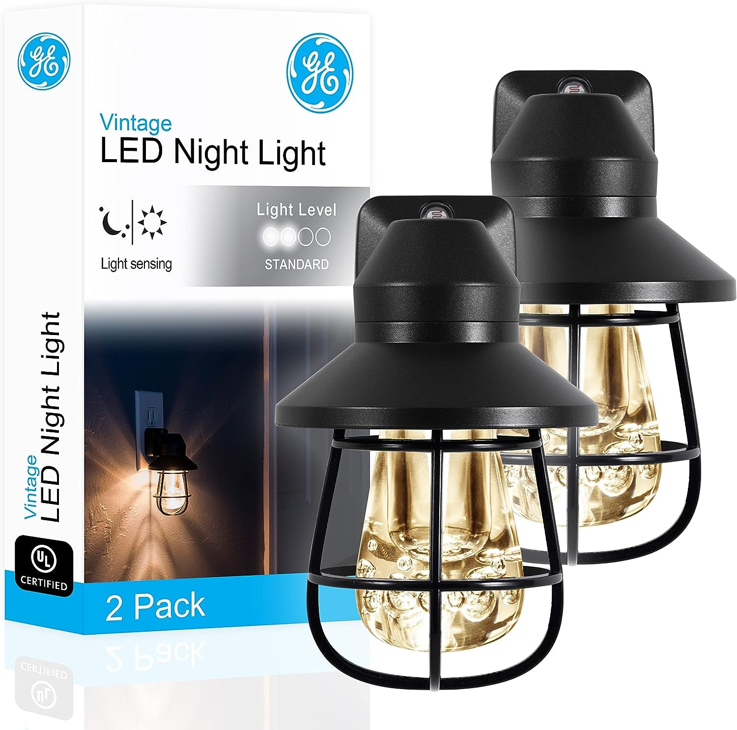 GE Coverlite LED Night Light, Decorative, Plug-In, Smart Dusk-To-Dawn Sensor, Home Décor, Ideal for Bedroom, Bathroom, Kitchen, Hallway, 2 Pack, 46815, Brushed Nickel | Moroccan