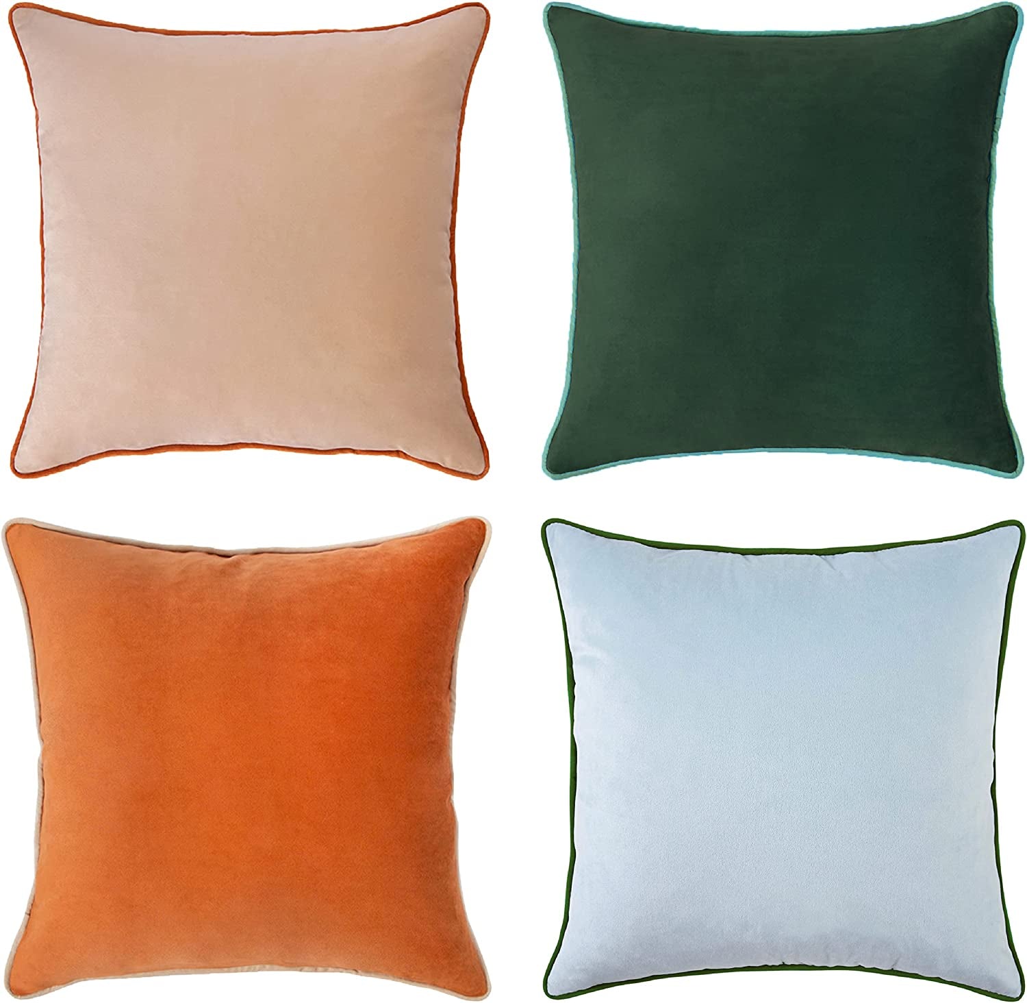 Decorative Throw Pillow Covers Cushion Cases, Set of 4 Soft Velvet Modern Double-Sided Designs, Mix and Match for Home Decor, Pillow Inserts Not Included (18X18 Inch, Orange/Teal)