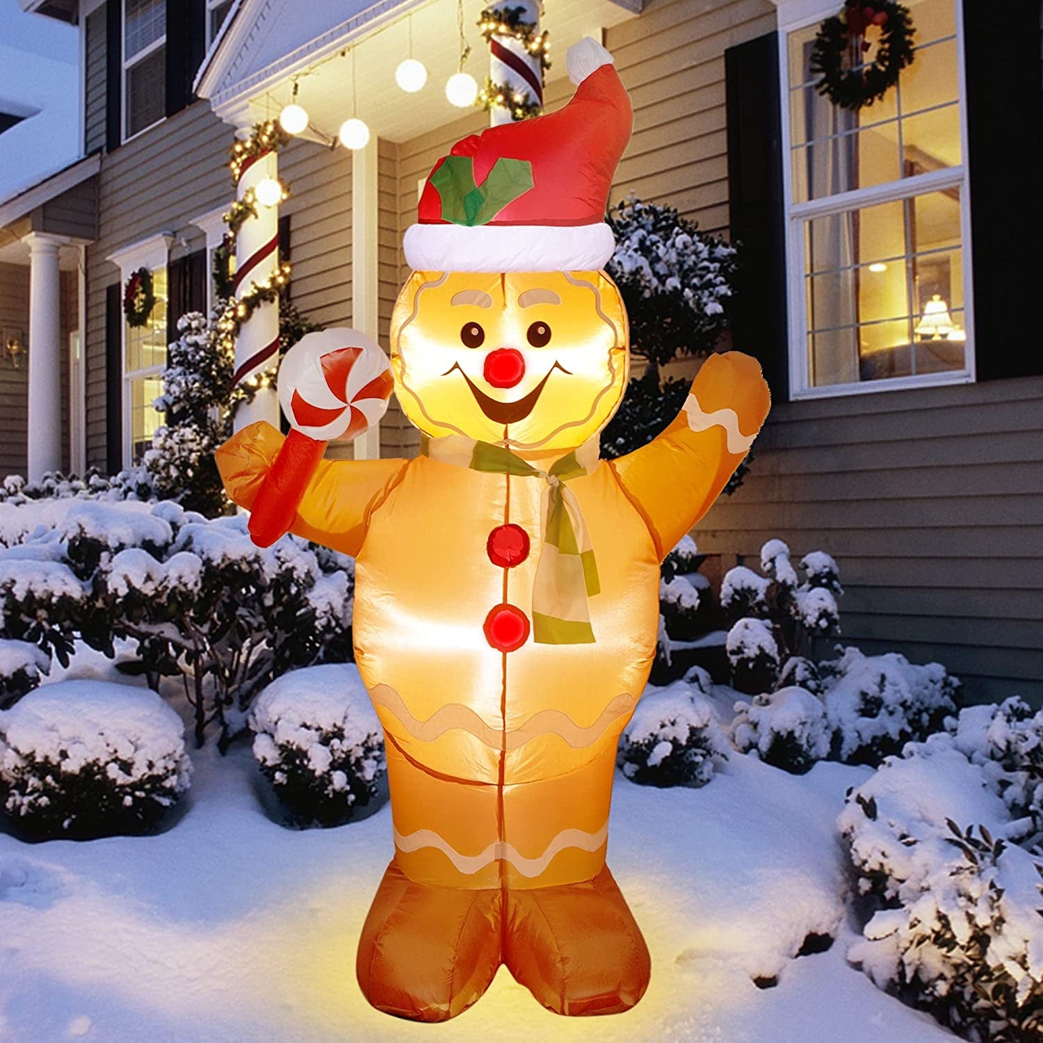 7 FT Christmas Inflatable Santa Claus with Bass Guitar, Blow up Santa Wearing Sunglasses, Unique Lighted Xmas Decorations for Indoor Outdoor Yard Garden Lawn Holiday Party Decor