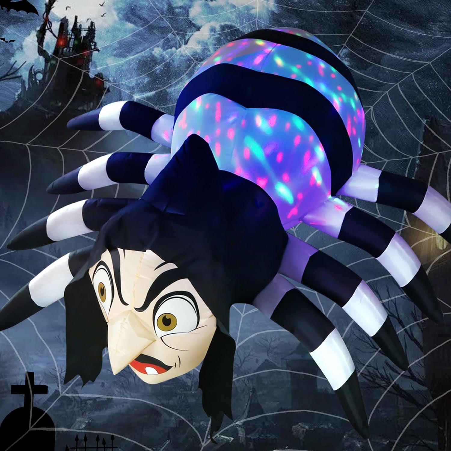 Alupssuc 9 FT Halloween Inflatables Outdoor Decorations Giant Witch Spider, Build-In Magic LED Lights, Blow up Yard Decoration for Halloween Holiday Party, Garden Yard Lawn Patio outside House Decor