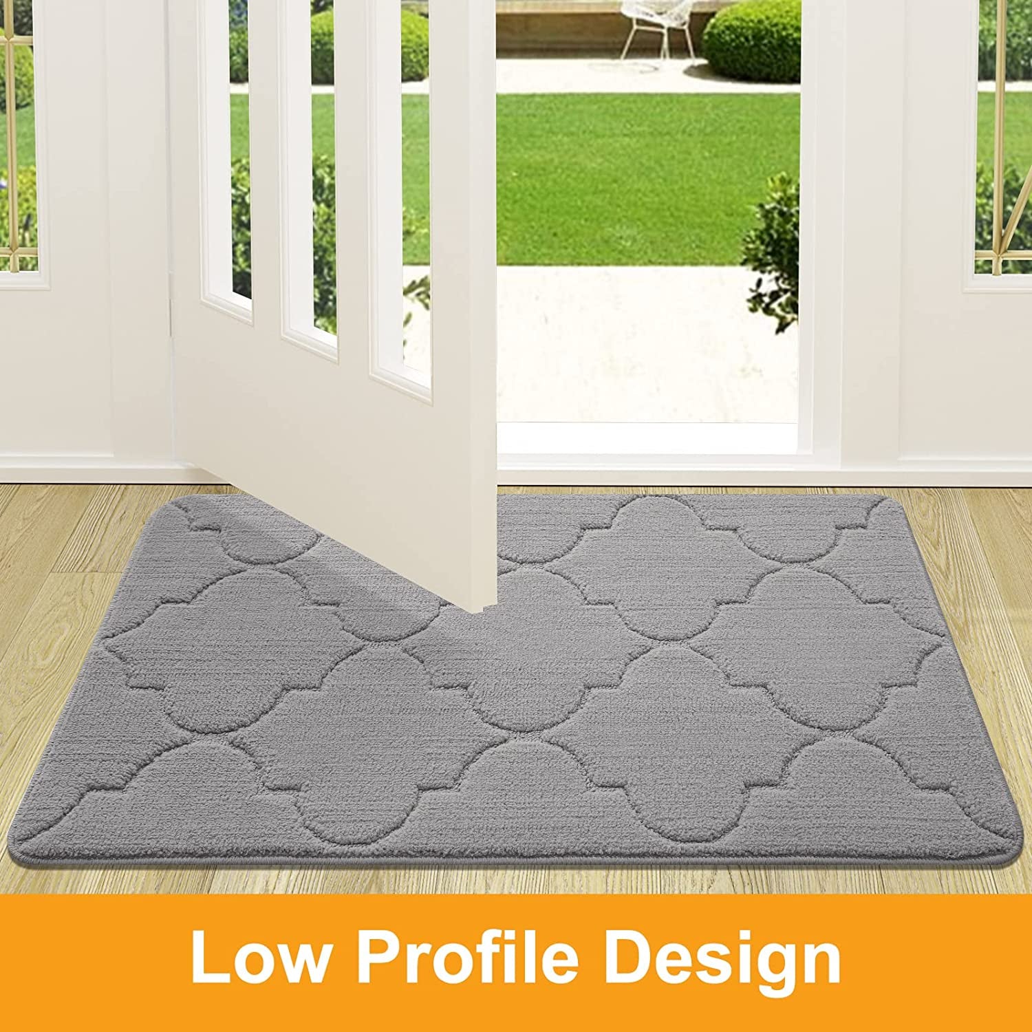 Door Mat, Indoor Mat, Non-Slip, Dirt Resist, Absorbent Entryway Doormat, Low-Profile inside Front Doormats for Entrance (32X20 Inches, Grey)