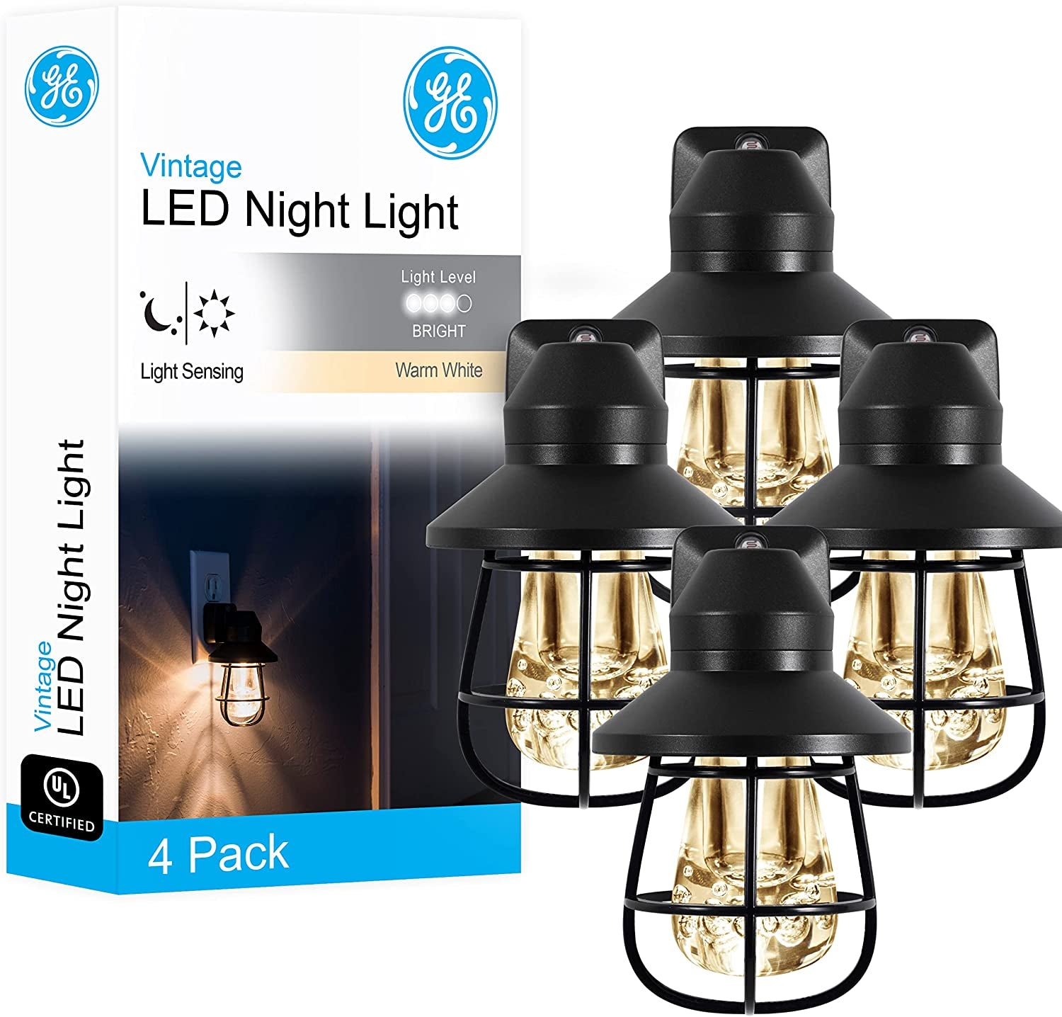 GE Coverlite LED Night Light, Decorative, Plug-In, Smart Dusk-To-Dawn Sensor, Home Décor, Ideal for Bedroom, Bathroom, Kitchen, Hallway, 2 Pack, 46815, Brushed Nickel | Moroccan