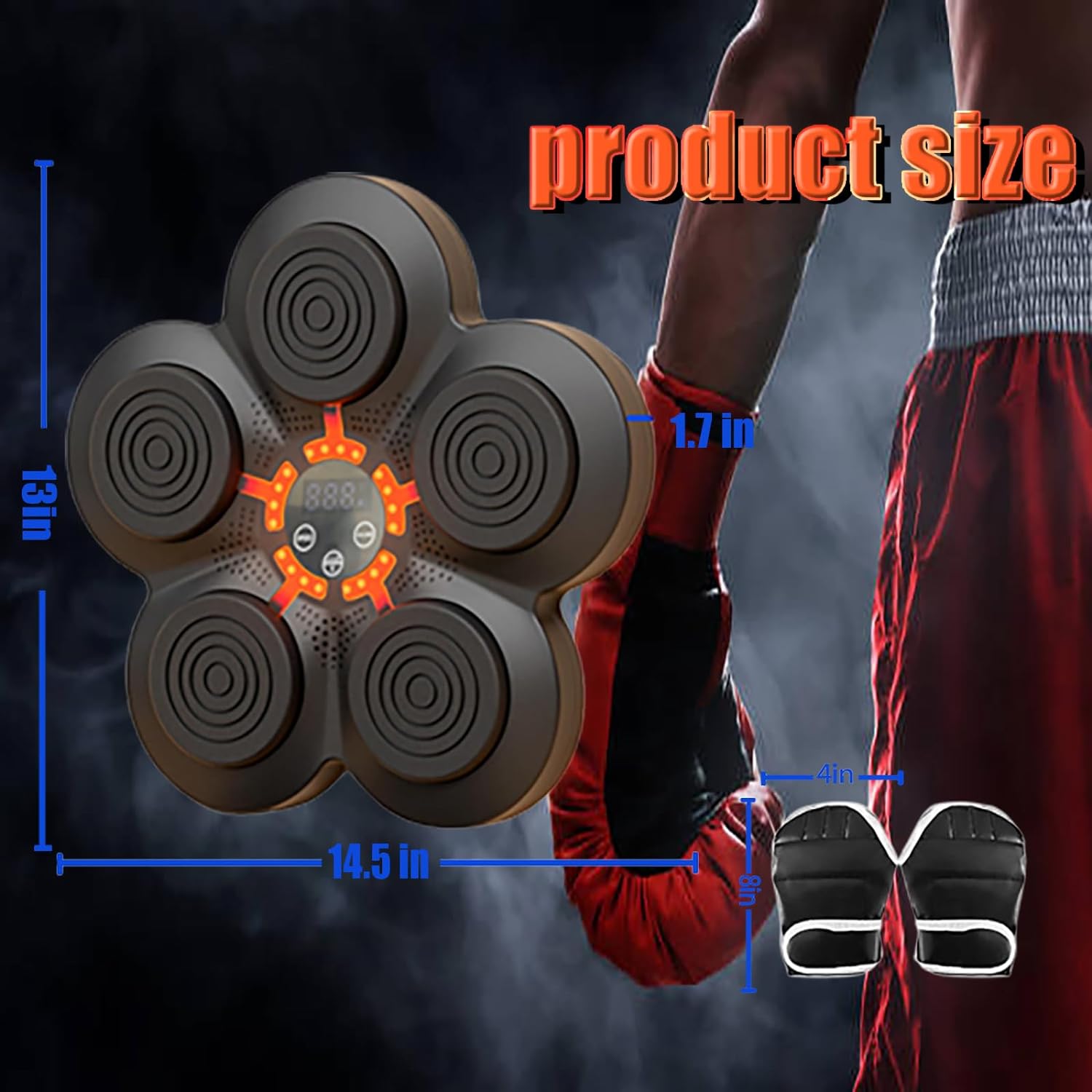 Sentence with product name: A man is holding an iToolhorse Music Boxing Machine and music notes.