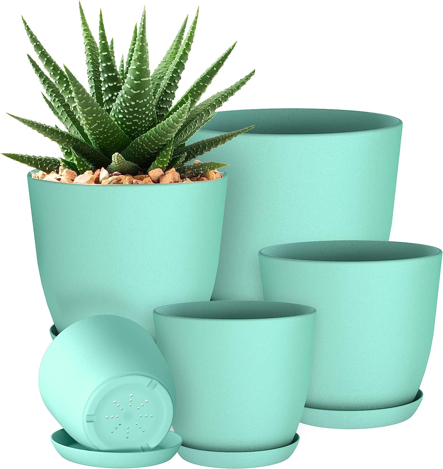 - Plant Pots Indoor with Drainage - 7/6.6/6/5.3/4.8 Inches Home Decor Flower Pots for Indoor Planter - Pack of 5 Plastic Planters for Indoor Plants, Cactus, Succulents Pot - White