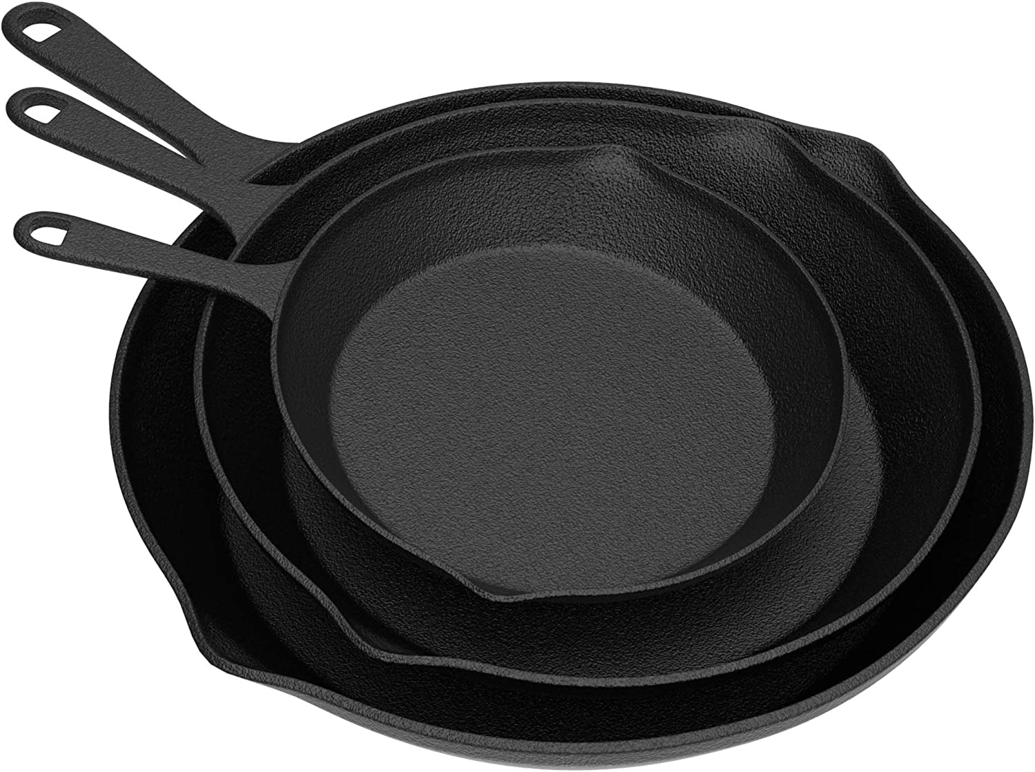 Home-Complete Frying Pans - Set of 3 Pre-Seasoned Cast Iron Skillets with 10-Inch, 8-Inch, and 6-Inch Sizes - Nonstick Camping Cookware (Black)