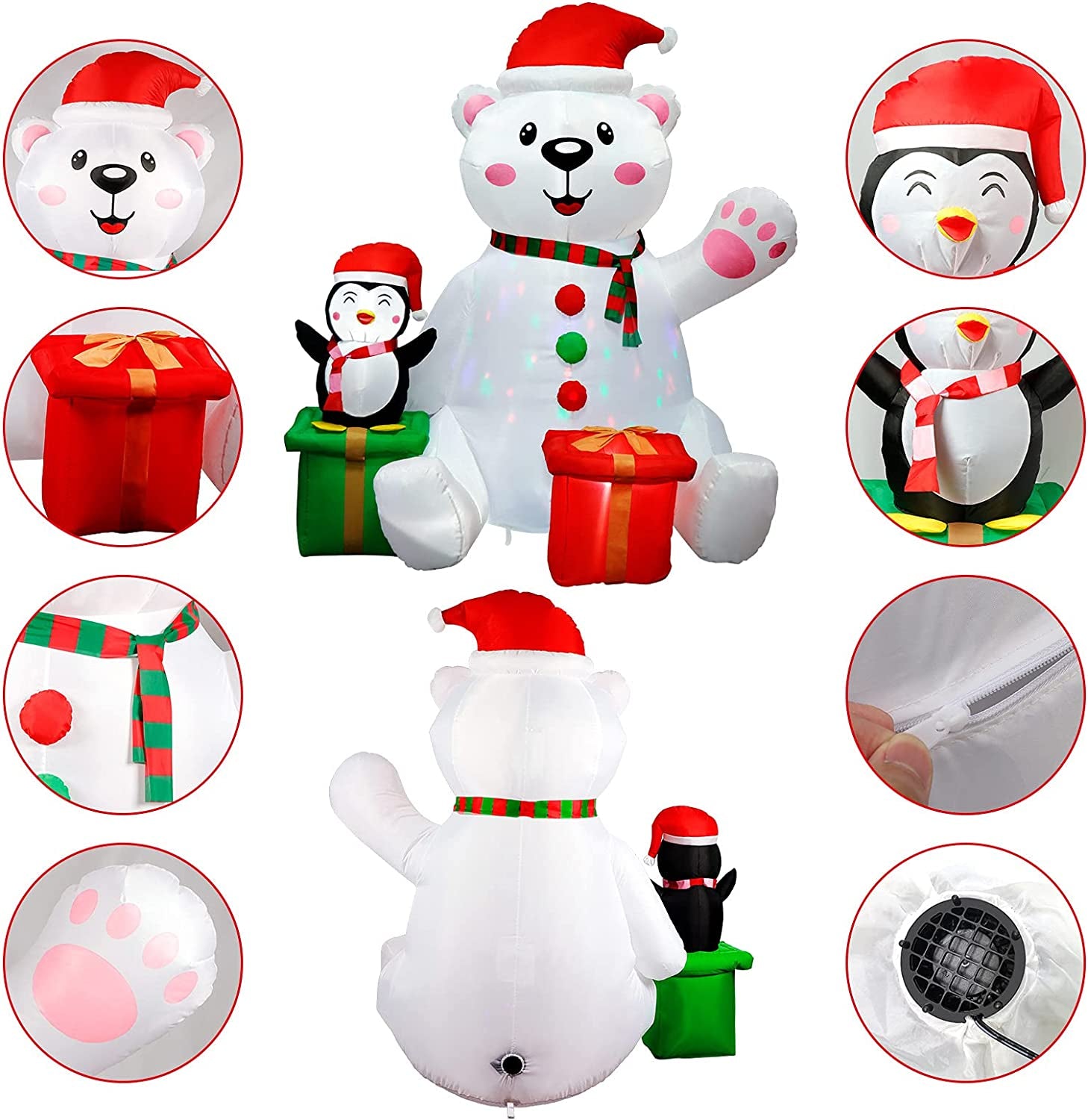6 Ft Christmas Inflatables Outdoor Decorations, LED Light up Polar Bear and Penguin Inflatable Christmas Blow up Yard Decorations for Garden Lawn Indoor Xmas Holiday Party Decor