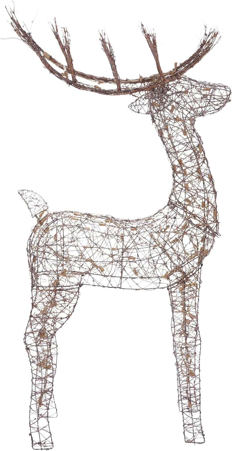 35"H Outdoor Rattan Holiday Reindeer Lawn Decoration with White Lights