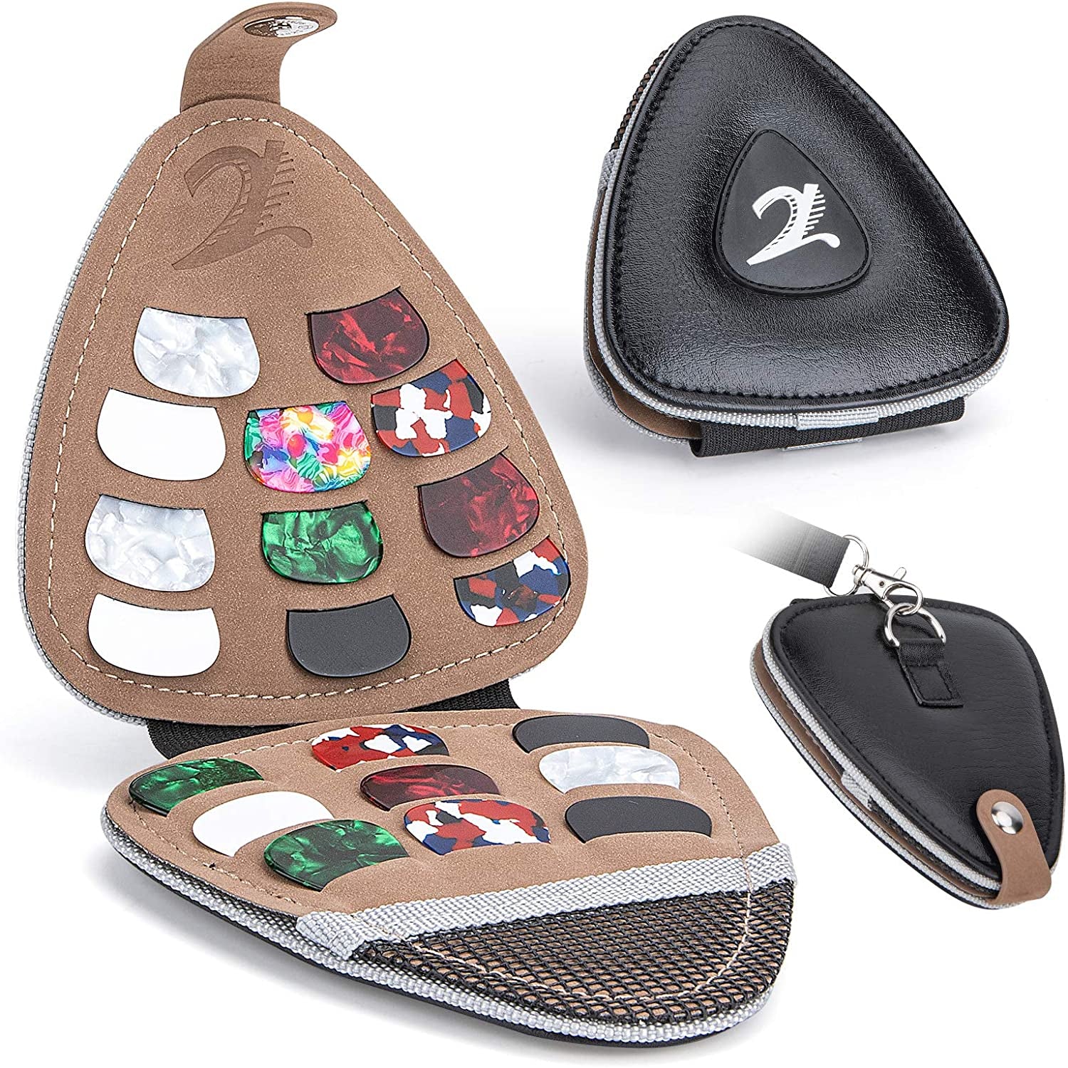 Guitar Picks Holder for Acoustic Electric Guitar, Variety Pack Picks Storage Pouch Box, PU Leather Plectrums Bag with Lanyard, Gift for Guitar Players ( Case Only )