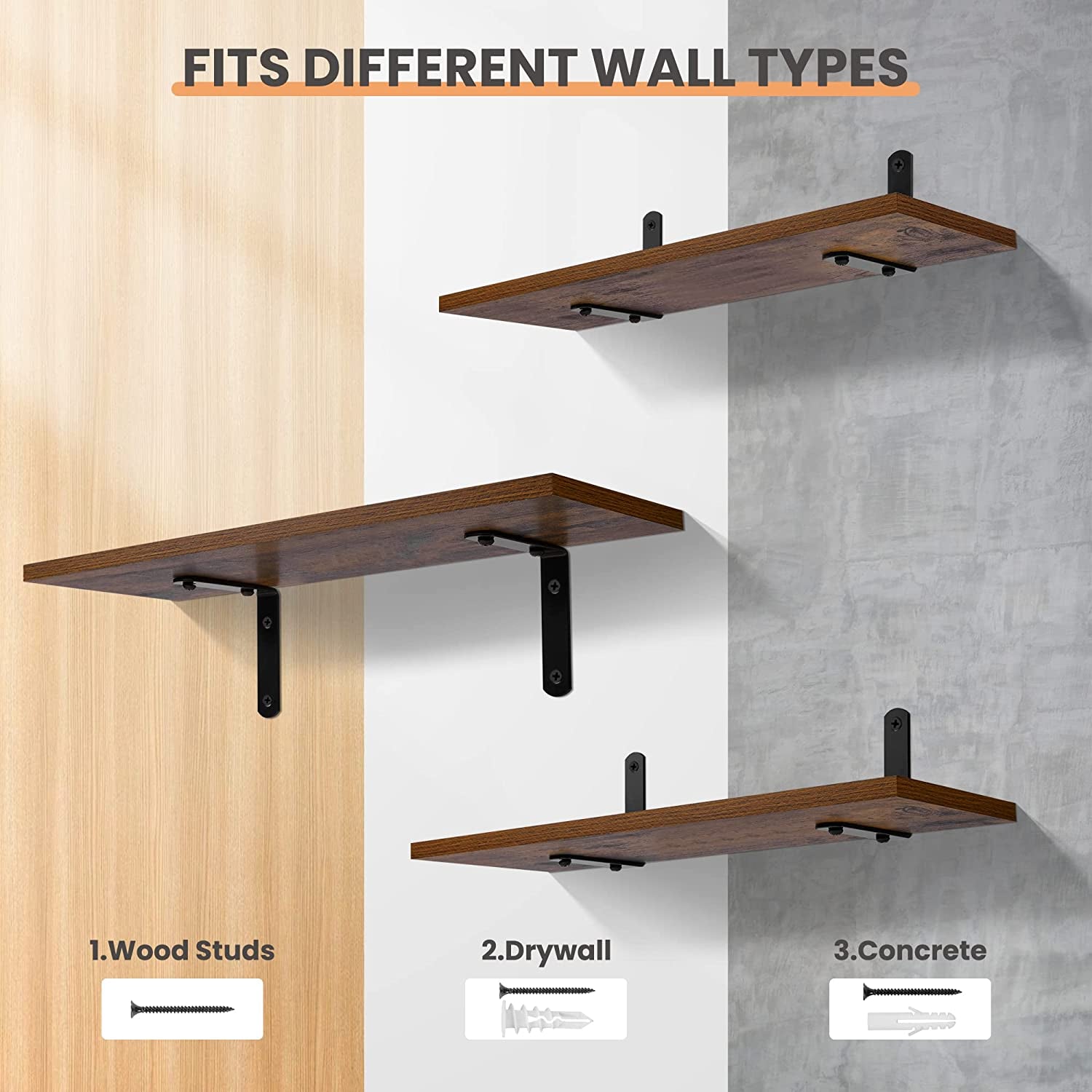 Floating Shelves for Wall Decor Storage, Dark Brown Wall Mounted Shelves Set of 5, Sturdy Small Wood Shelves Hanging for Bedroom, Living Room, Bathroom, Kitchen, Corner, Book