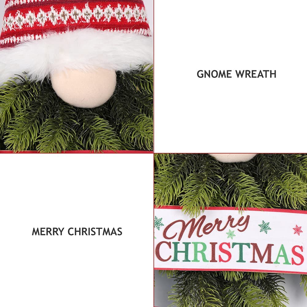 Christmas Wreath Artificial Gnome Wreath Hanging Ornament Wall Decor Sign for Front Door Porch Living Room Home
