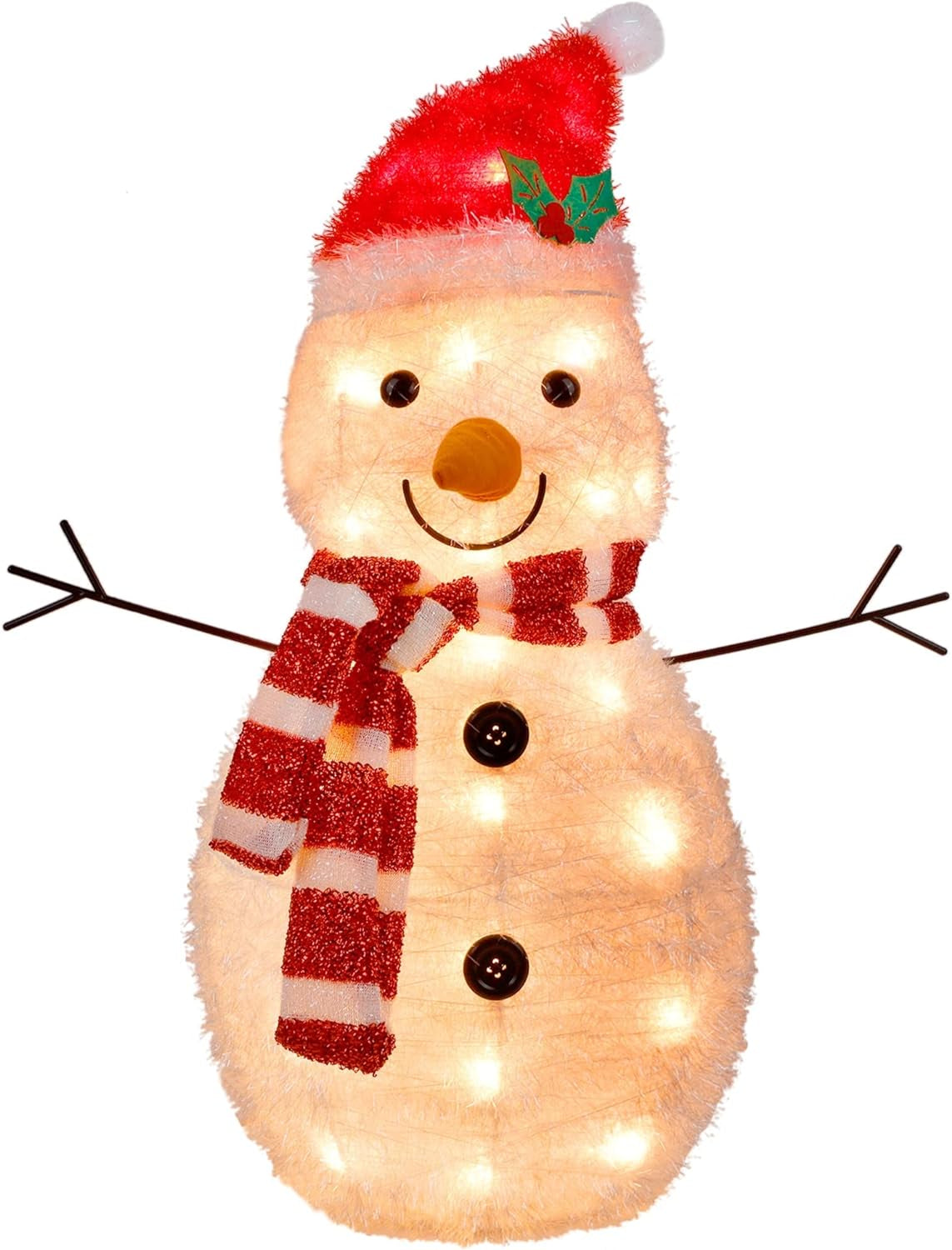 22 Inch Lighted Christmas Tinsel Snowman Decorations, Pre-Lit Light up with 25 Count Clear Incandescent Lights, Indoor or Outdoor Garden Yard Lawn Festive Holiday Decoration