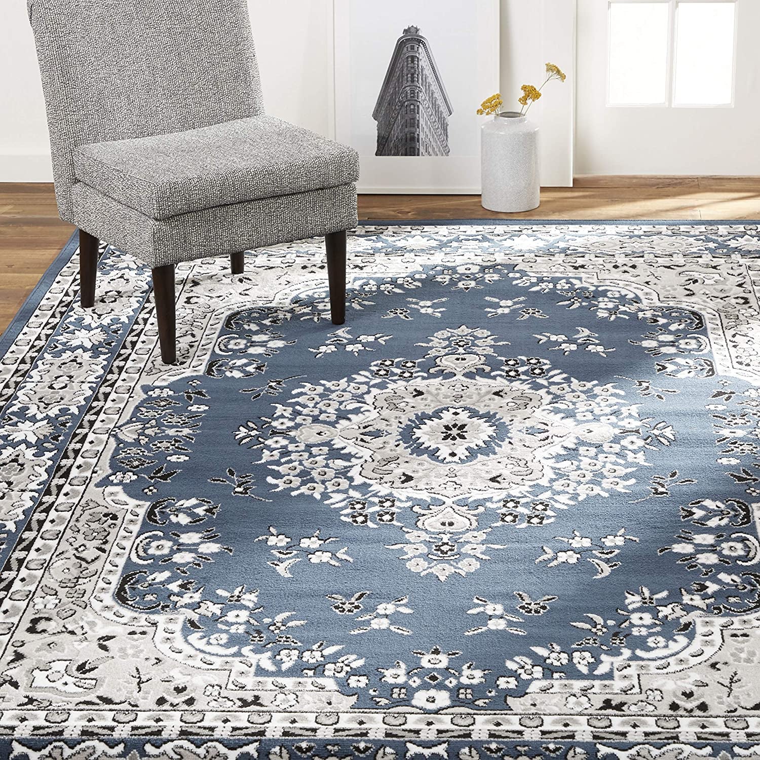 Premium Sakarya Traditional Medallion Border Area Rug, Navy Blue, 21"X35" Rectangle