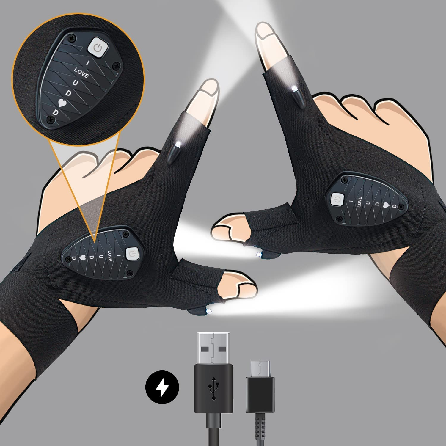 Rechargeable LED Flashlight Gloves