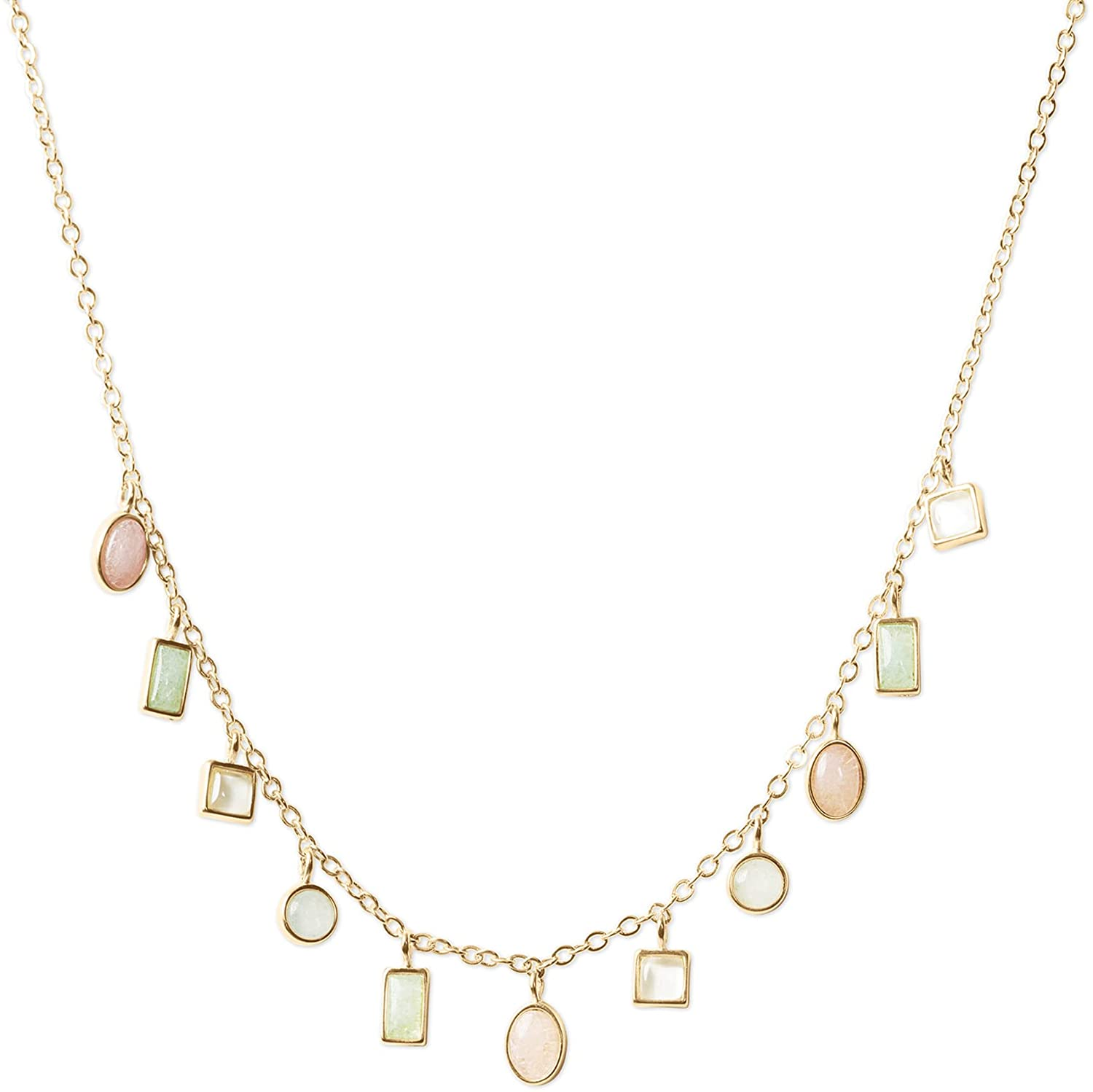 Set Stone Charm Collar Necklace