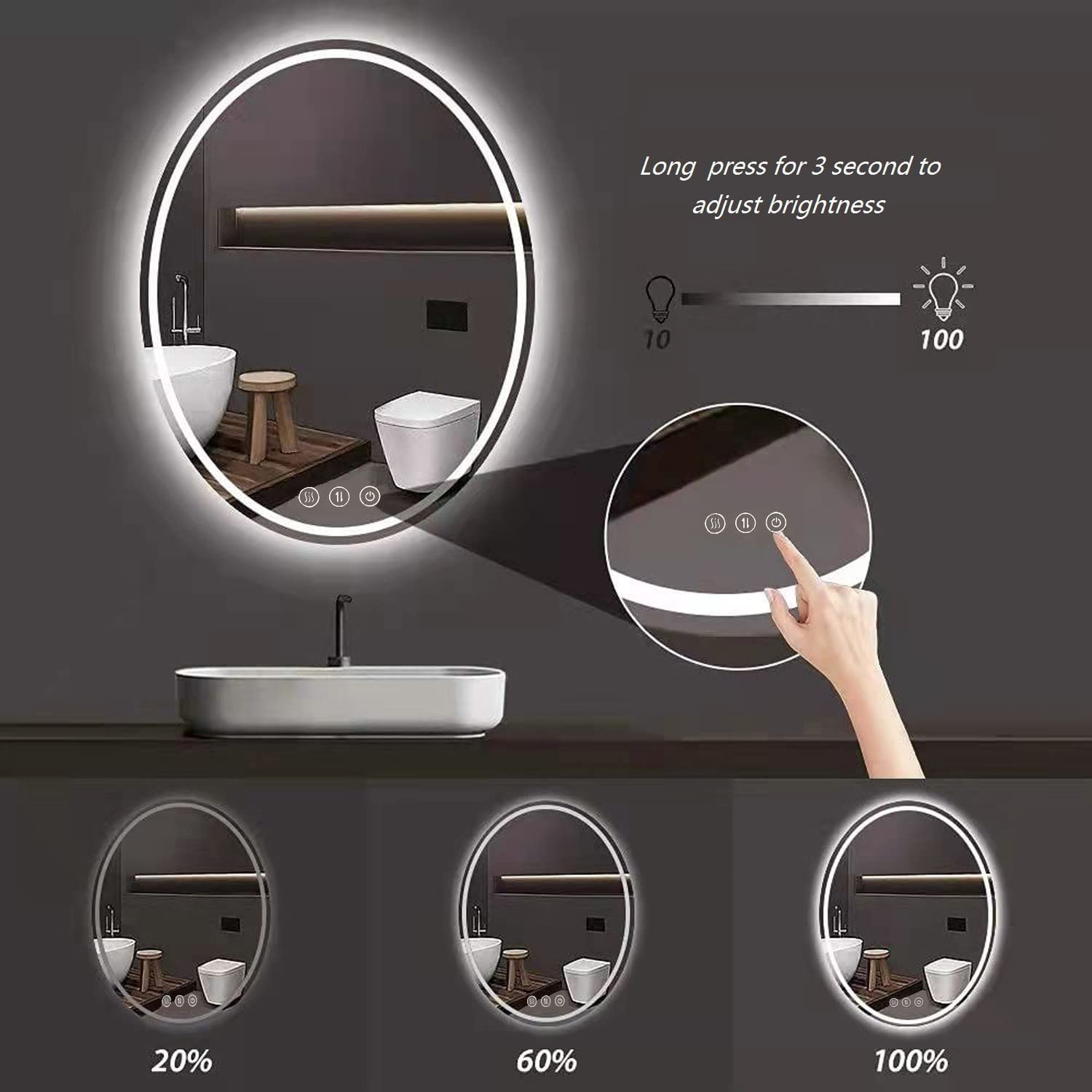 LED Lighted Oval Bathroom Mirror