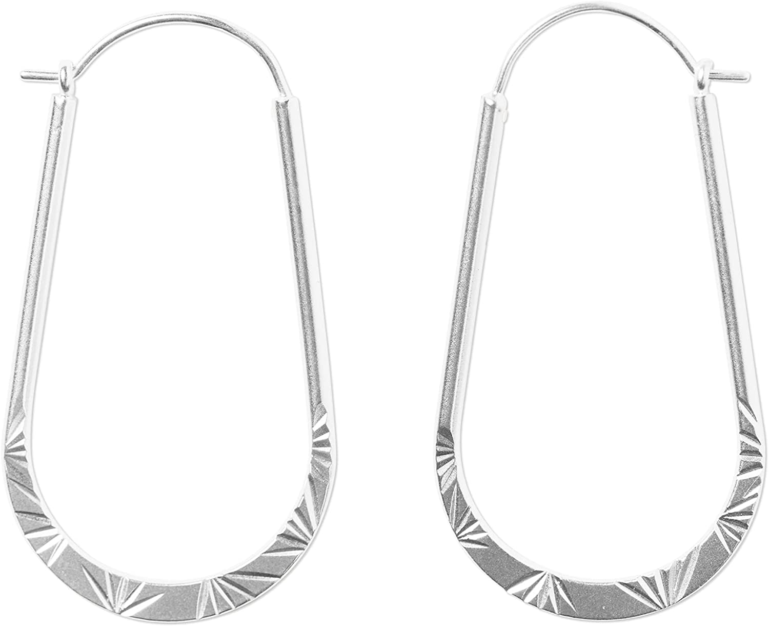 Sunbeam Etched Oval Earrings,Silver,One Size