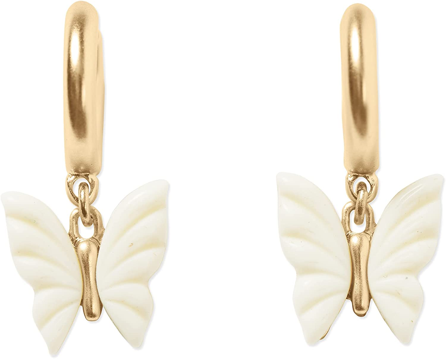Carved Butterfly Hoop Earrings,Gold,One Size