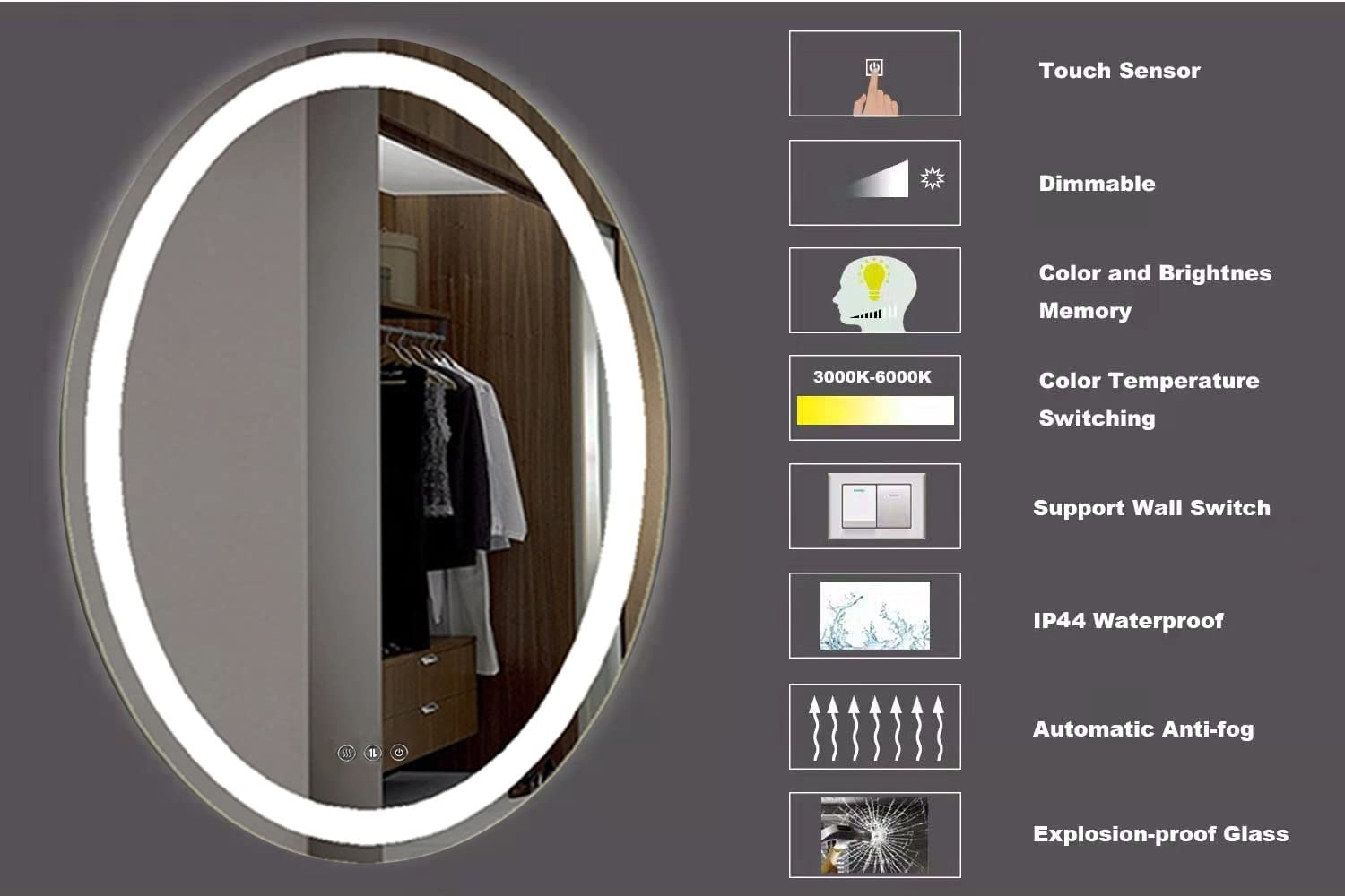 LED Lighted Oval Bathroom Mirror