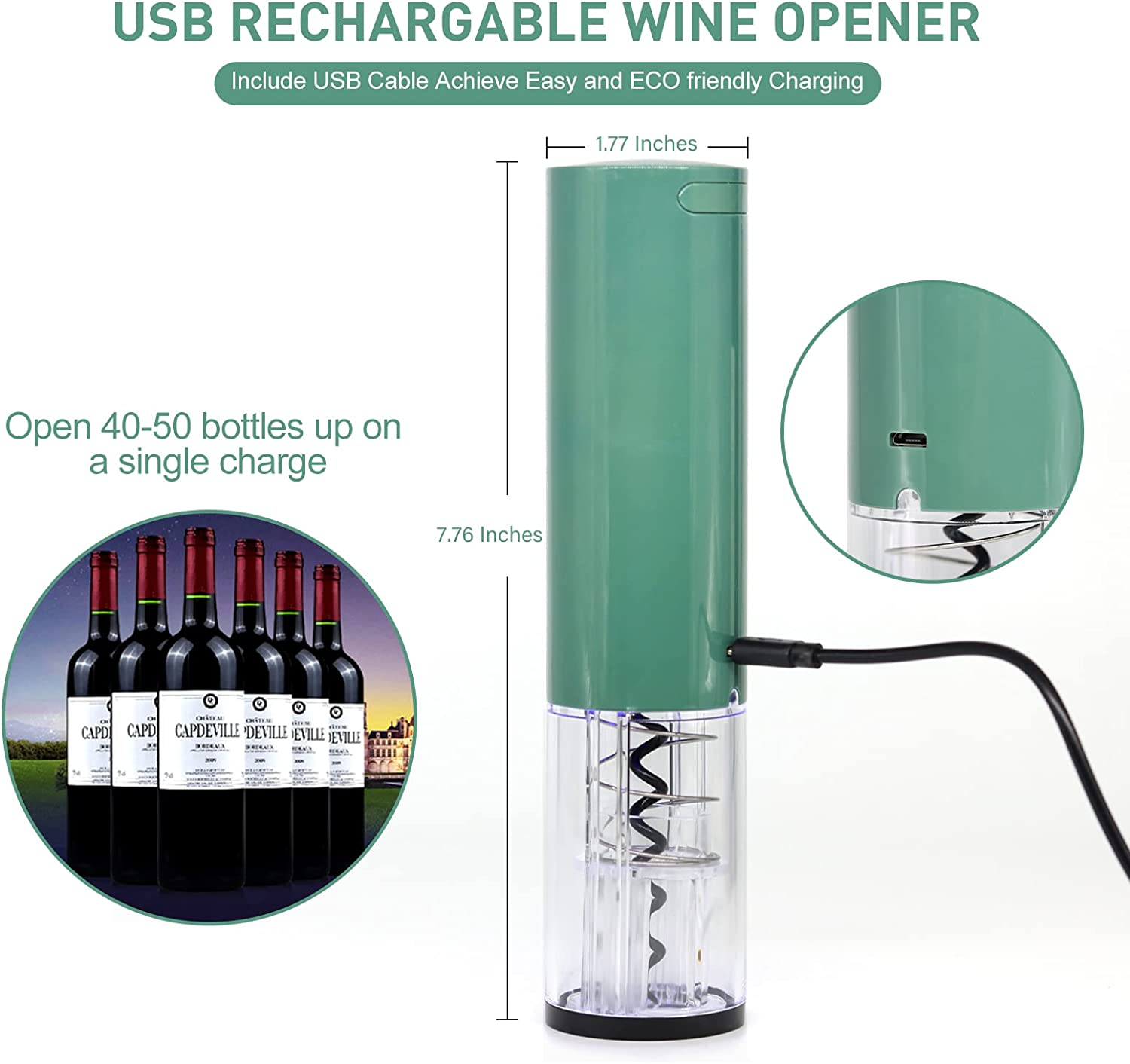 Rechargeable Wine Bottle Corkscrew Opener