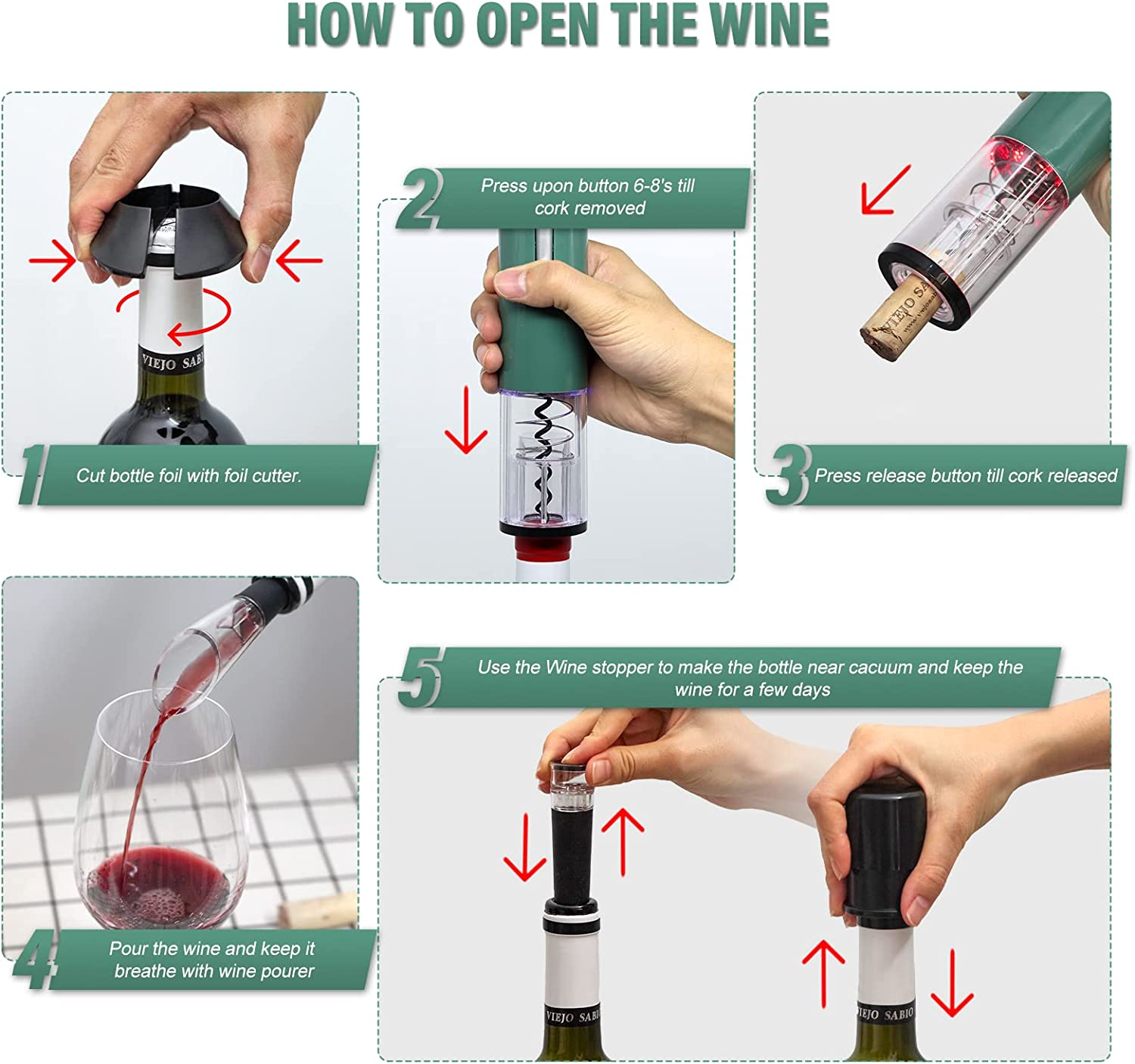 Rechargeable Wine Bottle Corkscrew Opener