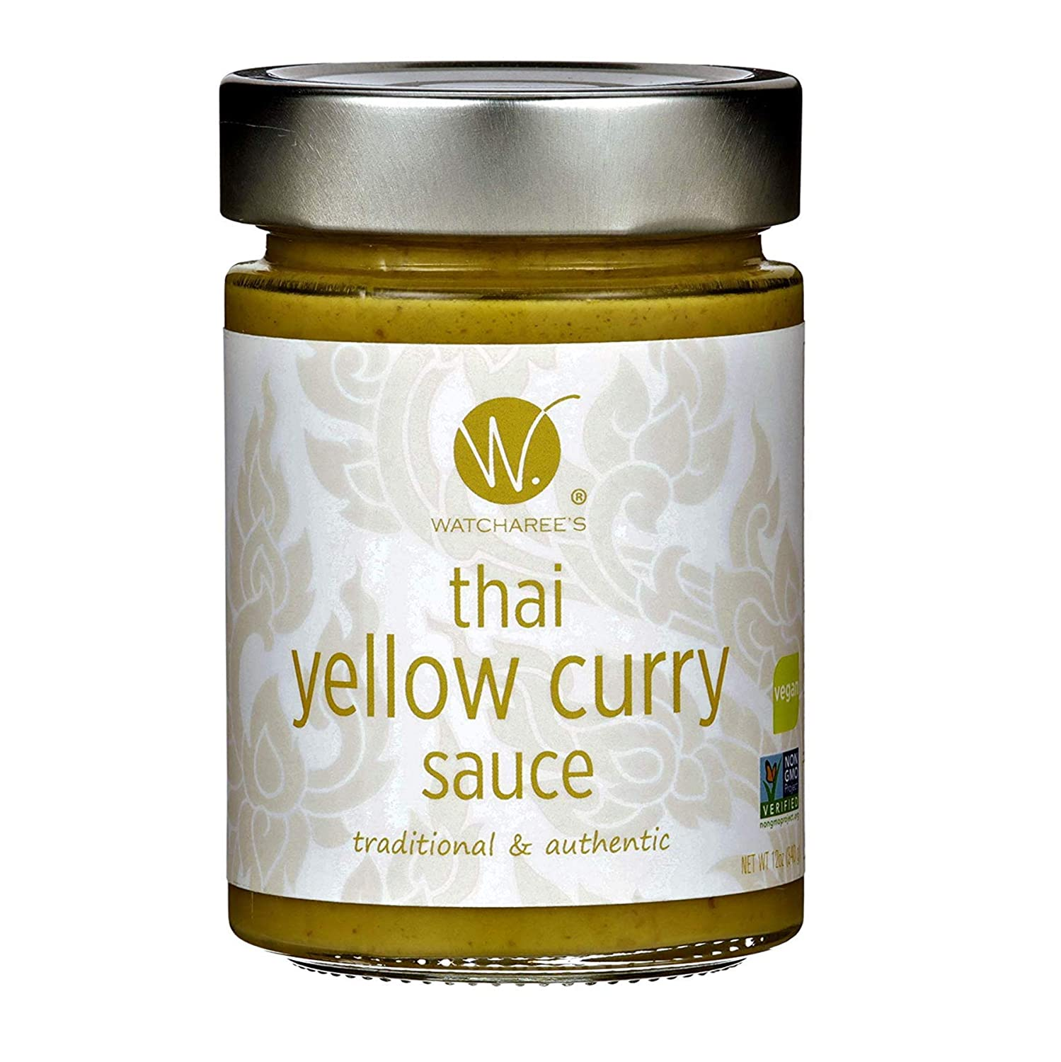 WATCHAREE'S Thai Yellow Curry Sauce | Vegan | Authentic Traditional Thai Recipe | 12Oz Jar (Thai Yellow Curry, 1 Pack)