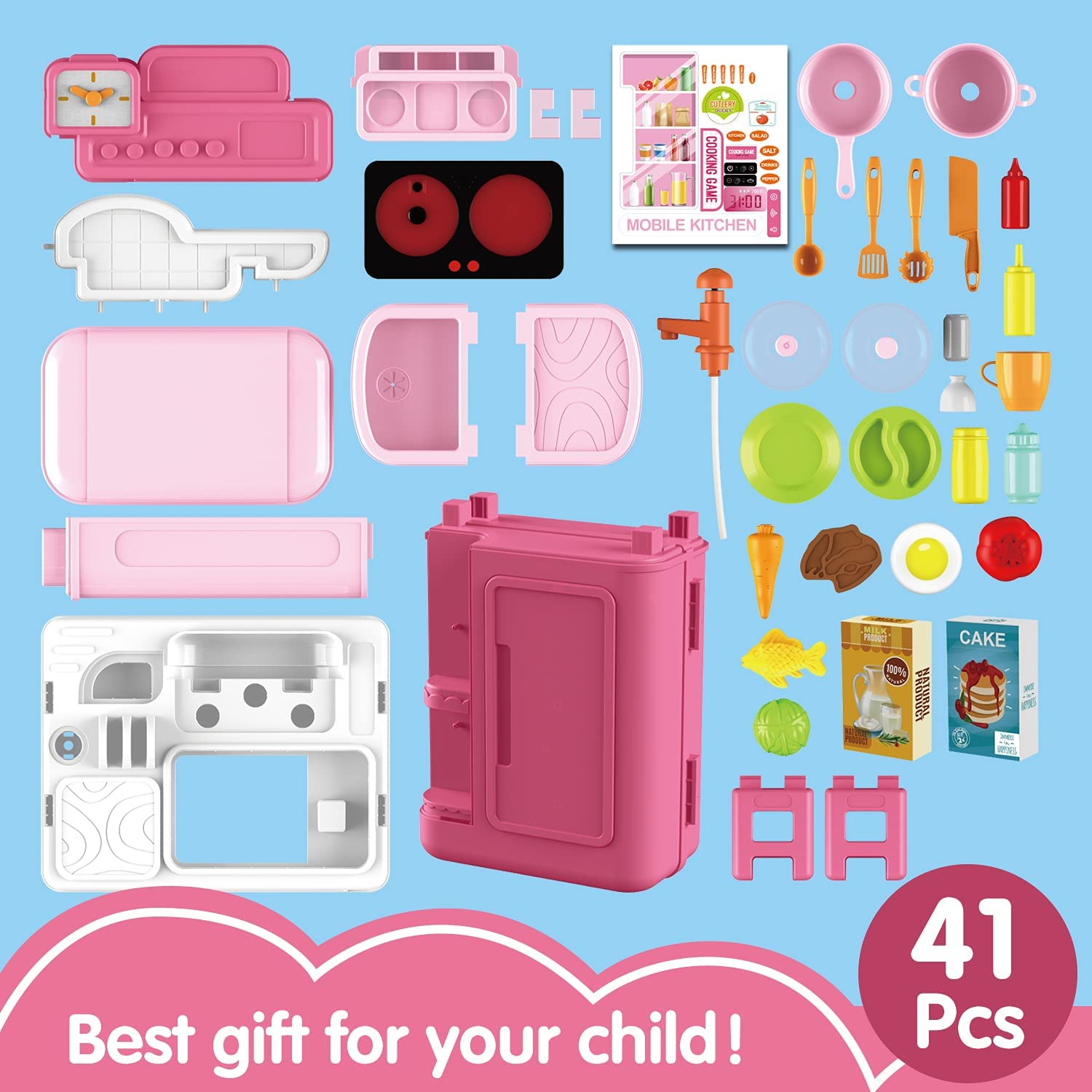 Pretend Play Kitchen Set for Toddler, 41 PCS