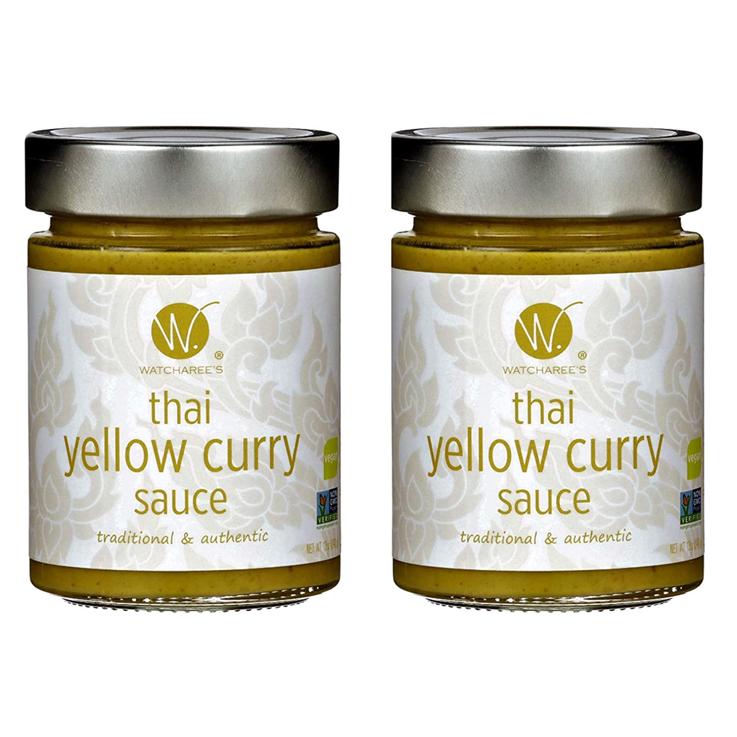 WATCHAREE'S Thai Yellow Curry Sauce | Vegan | Authentic Traditional Thai Recipe | 12Oz Jar (Thai Yellow Curry, 1 Pack)