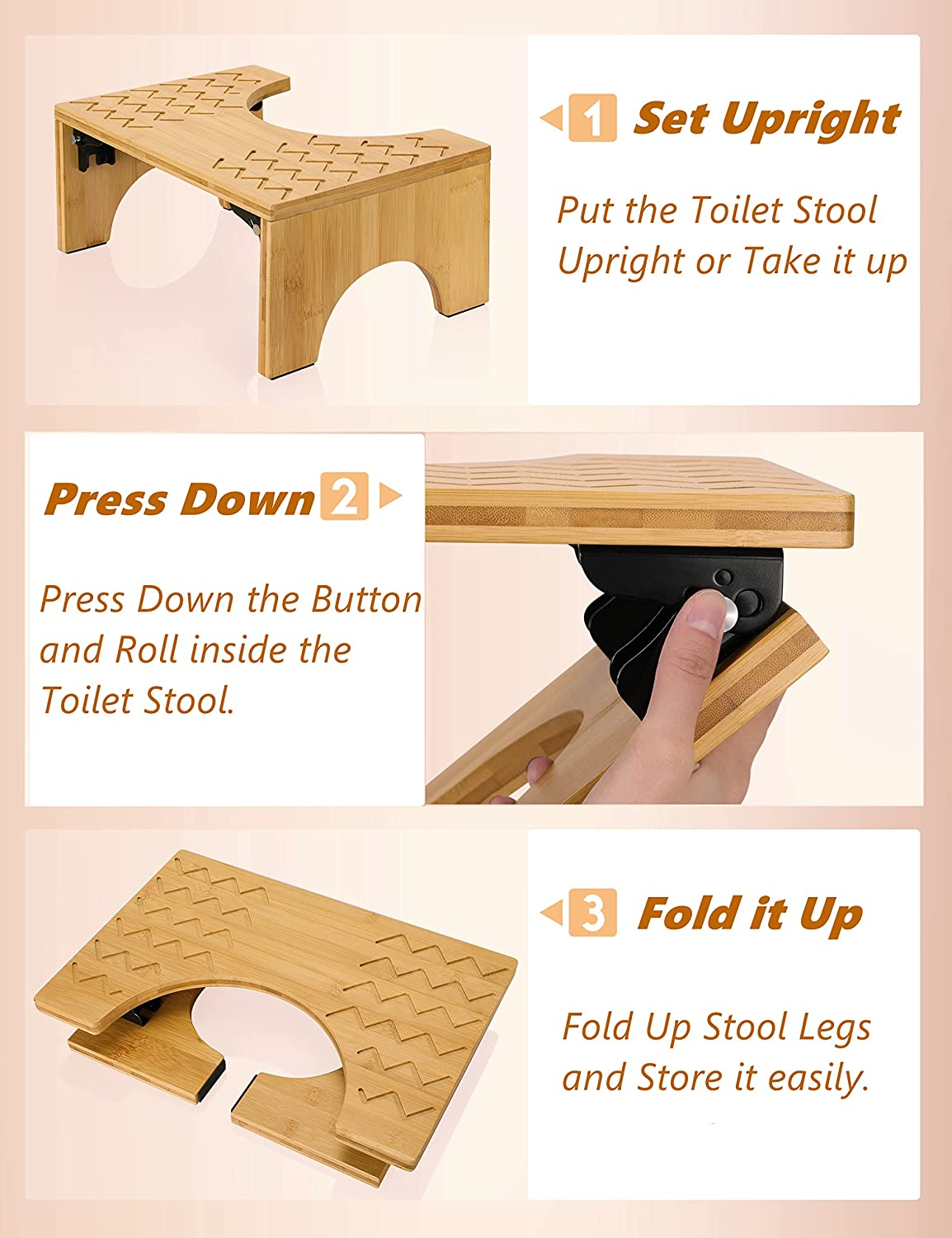 Wood Bathroom Step Stool Squat 