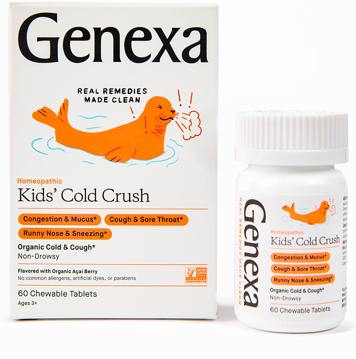 Kids' Cold Crush - 180 Tablets (3Pk) - Multi-Symptom Cough & Cold Remedy for Children - Certified Vegan, Organic, Gluten Free & Non-Gmo - Homeopathic Remedies