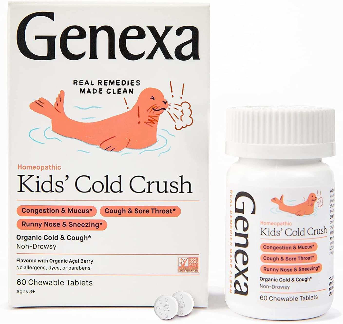 Kids' Cold Crush - 180 Tablets (3Pk) - Multi-Symptom Cough & Cold Remedy for Children - Certified Vegan, Organic, Gluten Free & Non-Gmo - Homeopathic Remedies