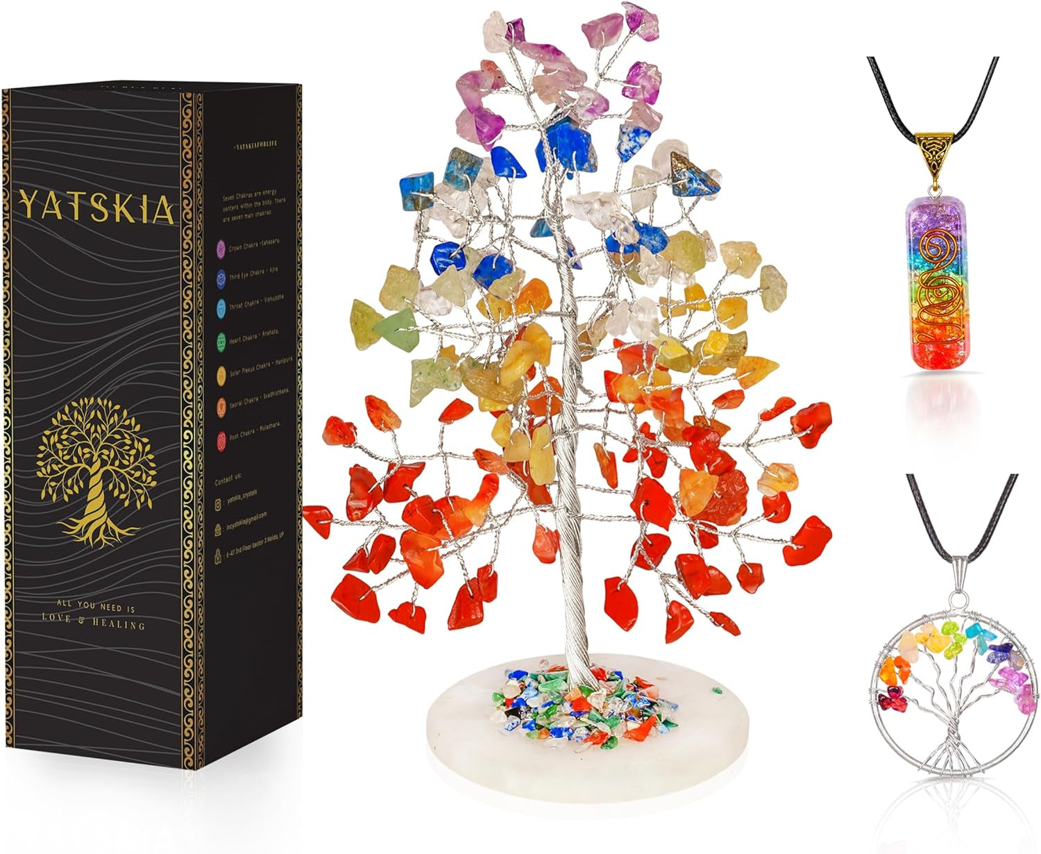 Seven Chakra Tree of Life - Crystal Tree for Positive Energy - Tree of Life Decor - Feng Shui Decor - Spiritual Gifts - 7 Chakra Tree, Money Tree - Stone Tree - Home Decor - Crystal Decor