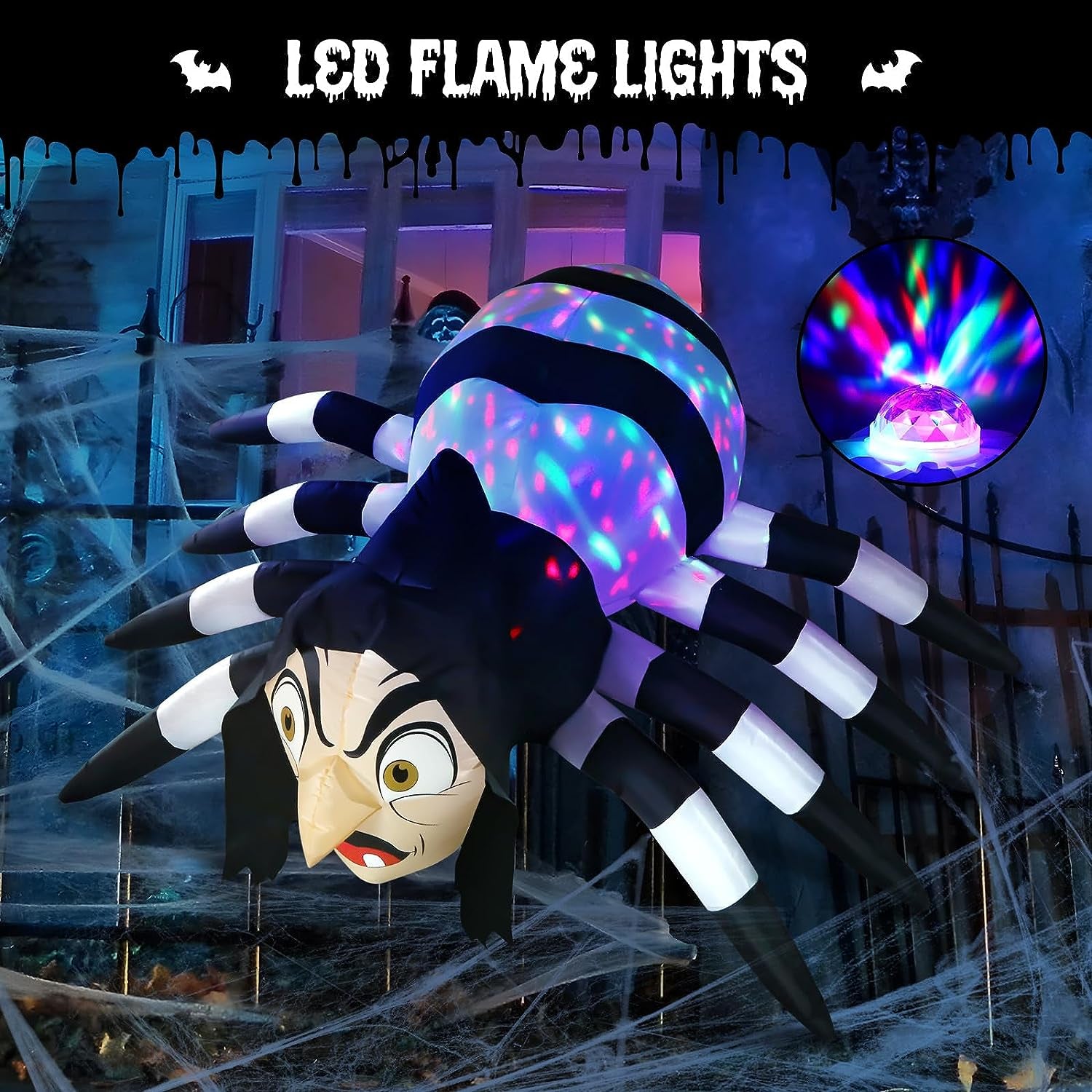 Alupssuc 9 FT Halloween Inflatables Outdoor Decorations Giant Witch Spider, Build-In Magic LED Lights, Blow up Yard Decoration for Halloween Holiday Party, Garden Yard Lawn Patio outside House Decor