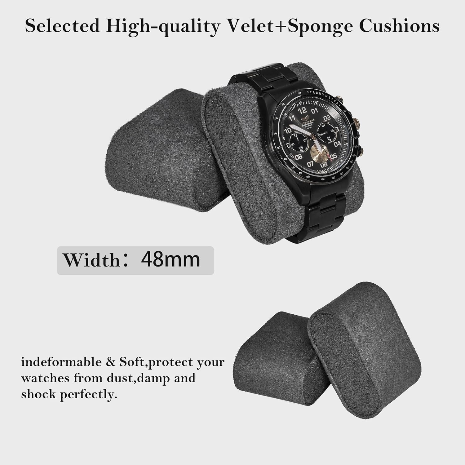 A BEWISHOME 12 Watch Box with Valet Drawer, Luxury Watch Case Jewelry Organizer, Leather Watch Organizer for Men Women, Real Glass Top, Metal Hinge, Black SSH02L with several watches in it.