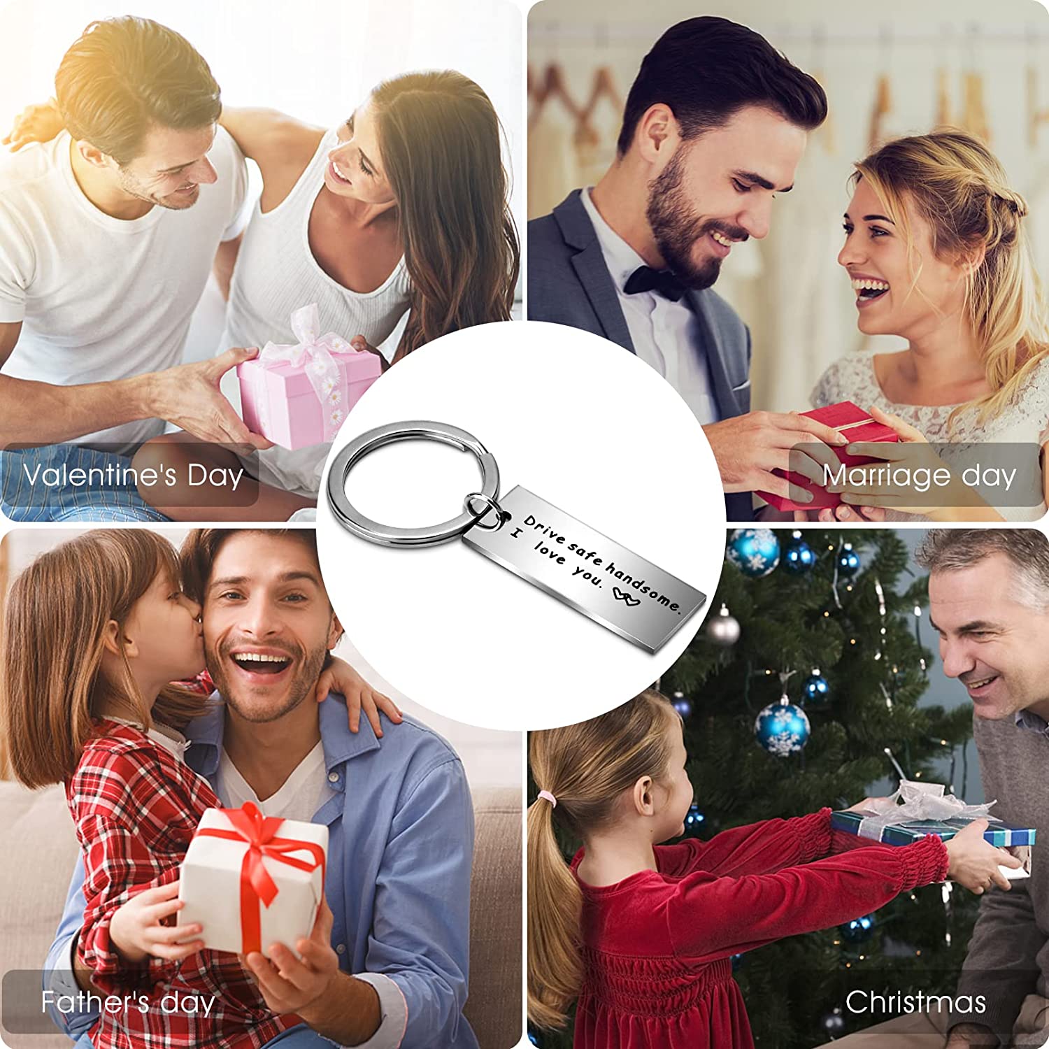 A key chain with the words "drive safe kindsome i love you" is a Valentines Day Gifts for Him Boyfriend Husband from Wife , Drive Safe Handsome Keychain Mens Valentines Gifts for Trucker Fathers Day Birthday Anniversary Christmas Gift for Men Dad by ModernMazing.