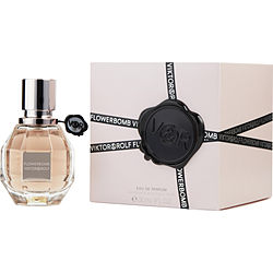 A Flowerbomb By Viktor & Rolf Eau De Parfum Spray 1 Oz with a box in front of it.