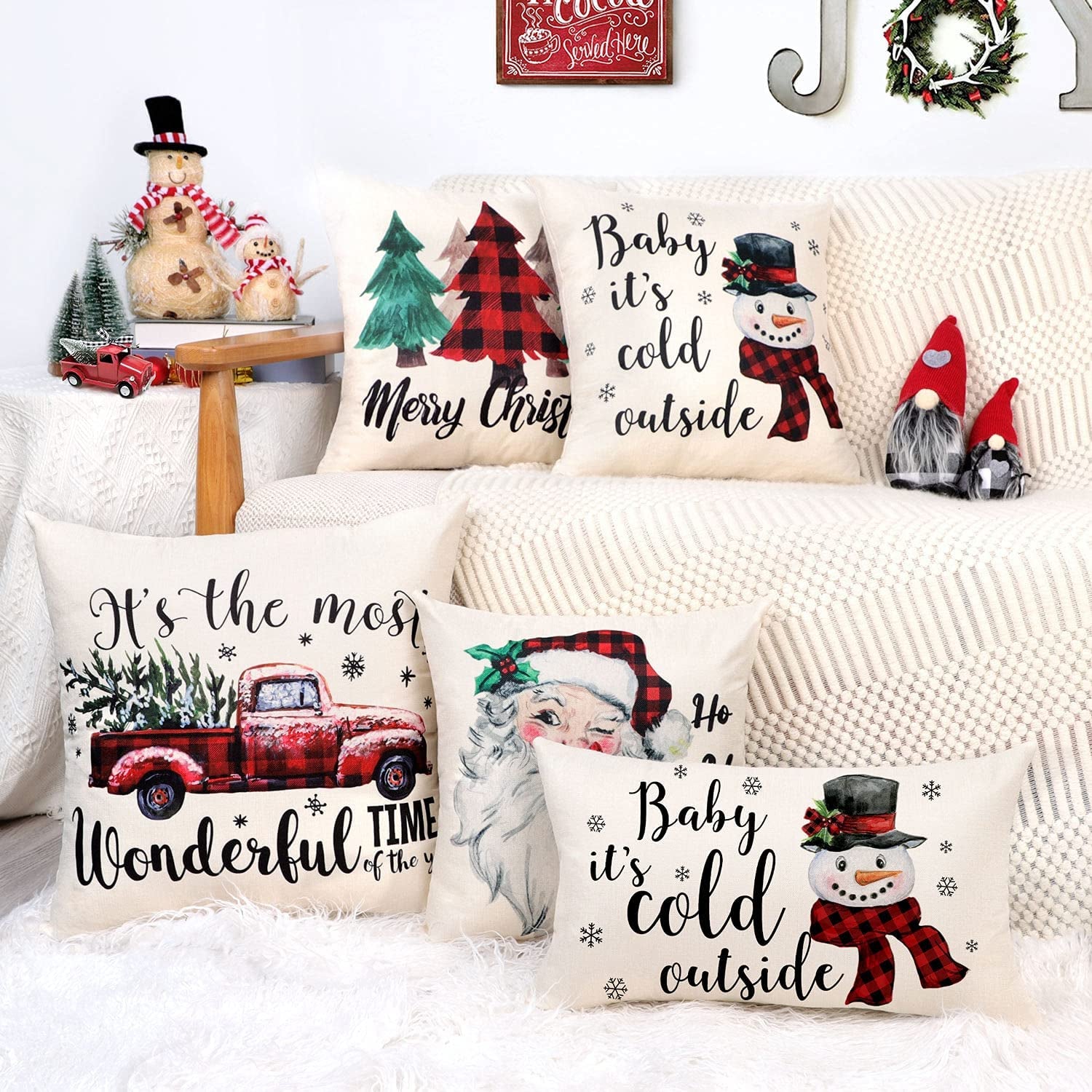 Christmas Pillow Covers 18X18 Set of 4 Farmhouse Christmas Decor Red Black Buffalo Plaids Winter Holiday Decorations Throw Cushion Case for Home Couch