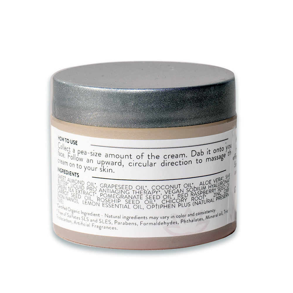 Jar of Organic Triple Action Daily Face Cream SPF 30 with product details and contact information on the label.