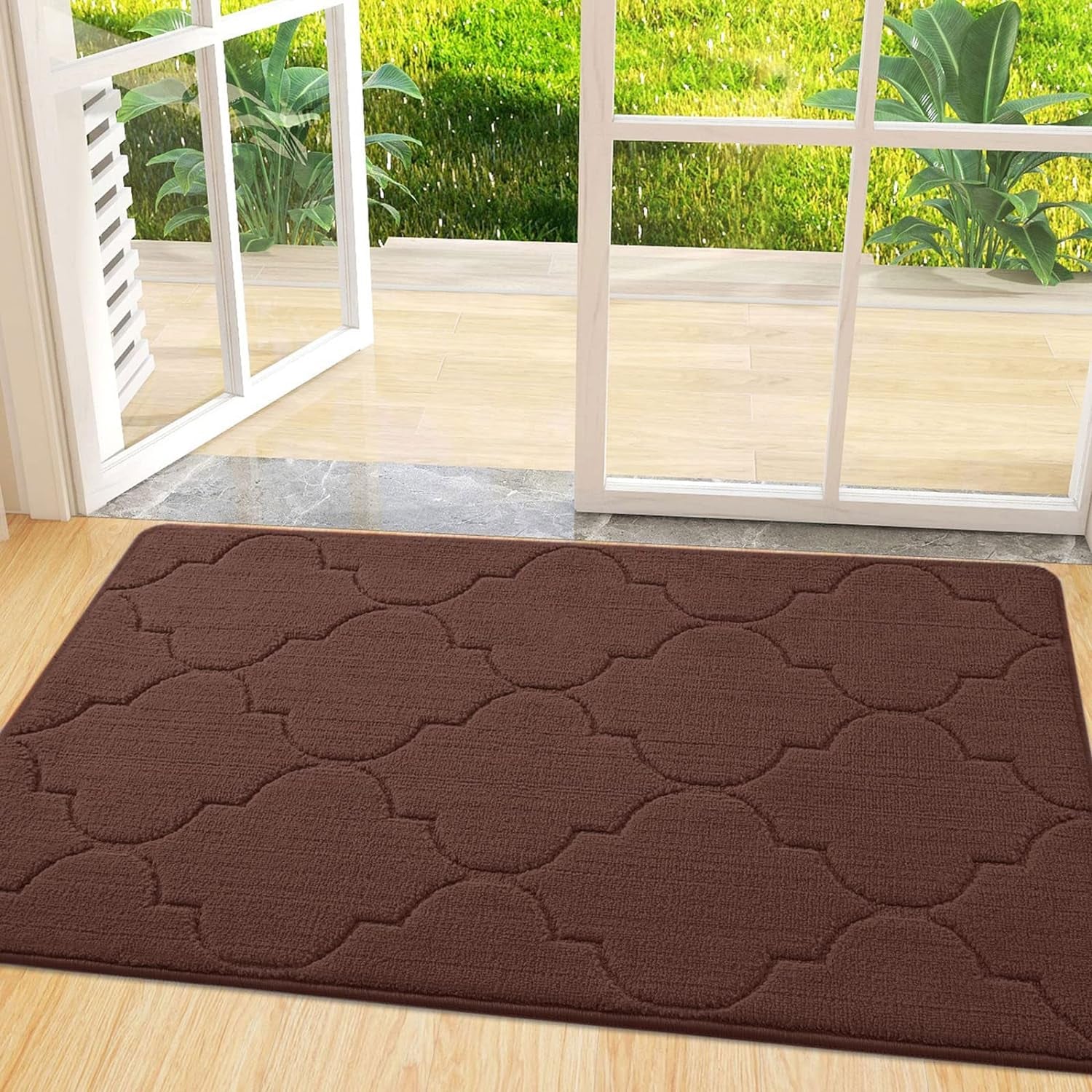 Door Mat, Indoor Mat, Non-Slip, Dirt Resist, Absorbent Entryway Doormat, Low-Profile inside Front Doormats for Entrance (32X20 Inches, Grey)