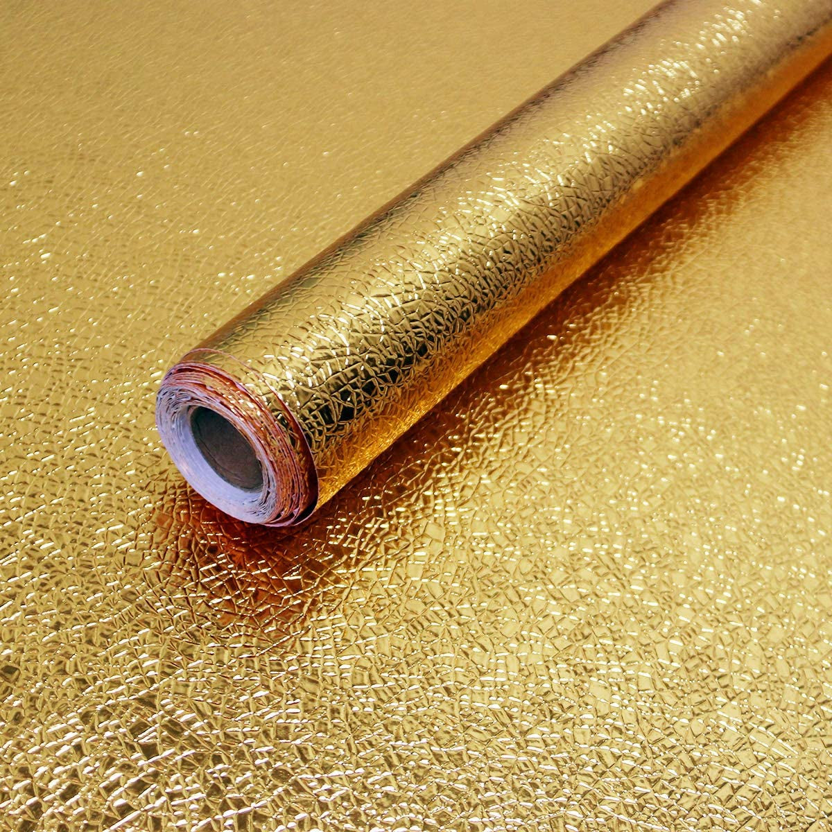 15.7"X118" Gold Texture Contact Paper Kitchen Oil Proof Wallpaper Peel and Stick Contact Paper Self Adhesive Aluminum Foil Waterproof Wallpaper for Kitchen Countertop Cabinet Drawer Liner Shelf Liner