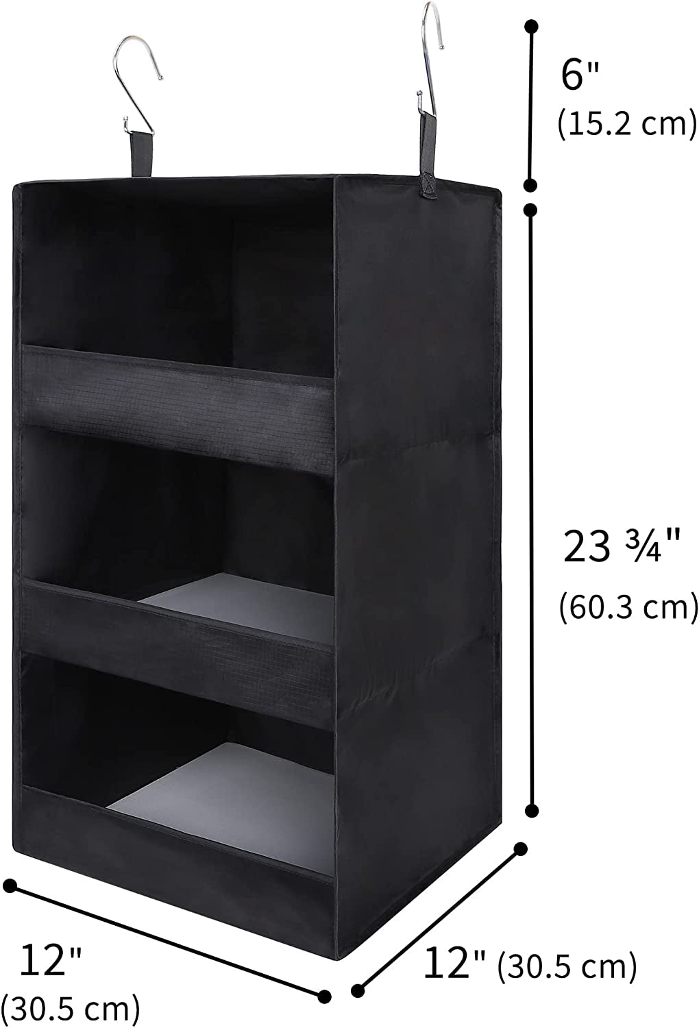 3-Shelf Hanging Closet Organizer, Collapsible Closet Hanging Shelves, Nursery Hanging Organizer, Black, 29 ¾" H X 12" W X 12" D, 1-Pack