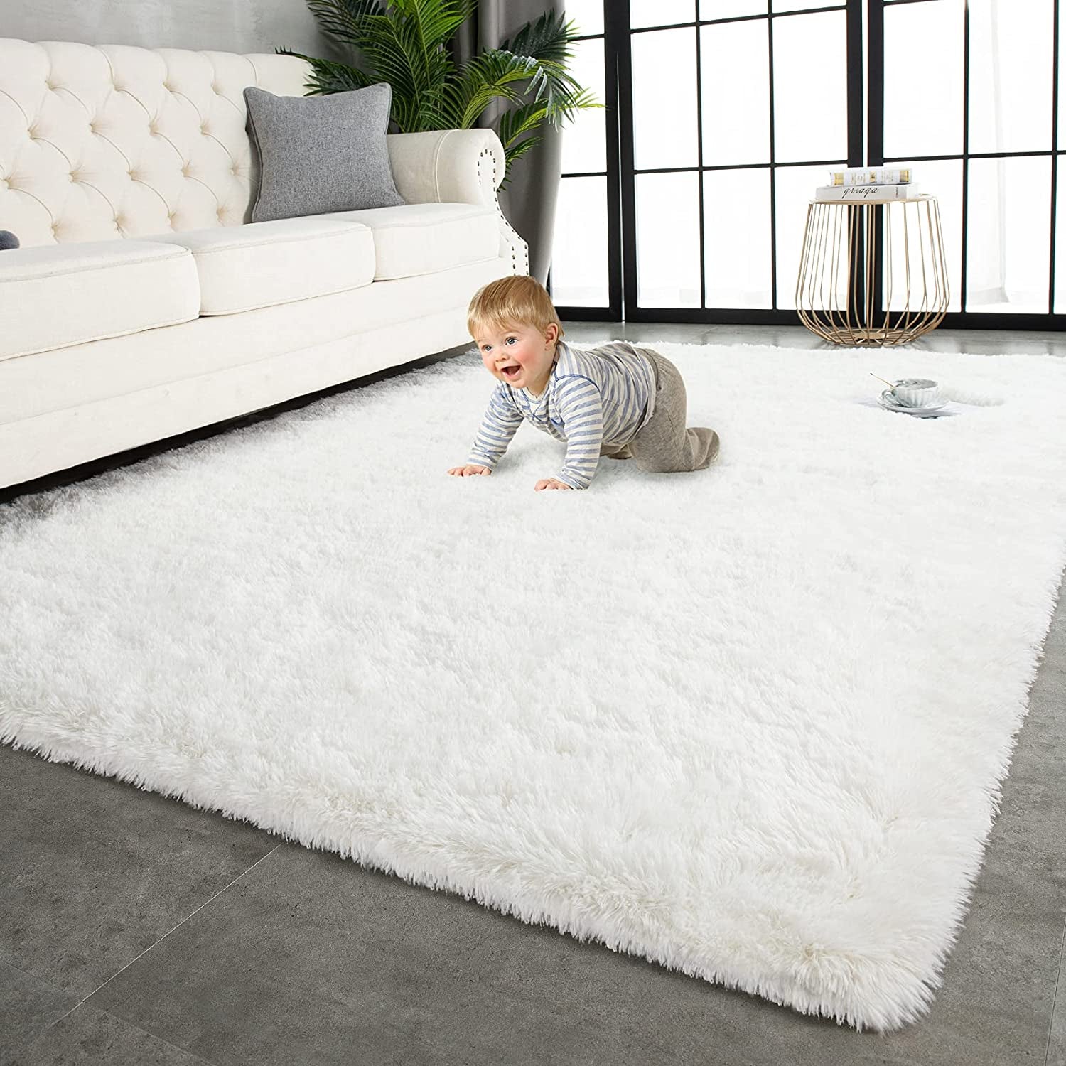 Super Soft Shaggy Rugs Fluffy Carpets, 4X5.9 Feet, Indoor Modern Plush Area Rugs for Living Room Bedroom Kids Room Nursery Home Decor, Upgrade Anti-Skid Durable Rectangular Fuzzy Rug, Black