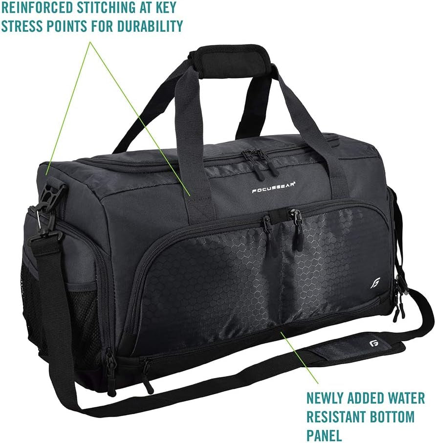 Ultimate Gym Bag 2.0: the Durable Crowdsource Designed Duffel Bag with 10 Optimal Compartments Including Water Resistant Pouch (Black, Medium (20"))