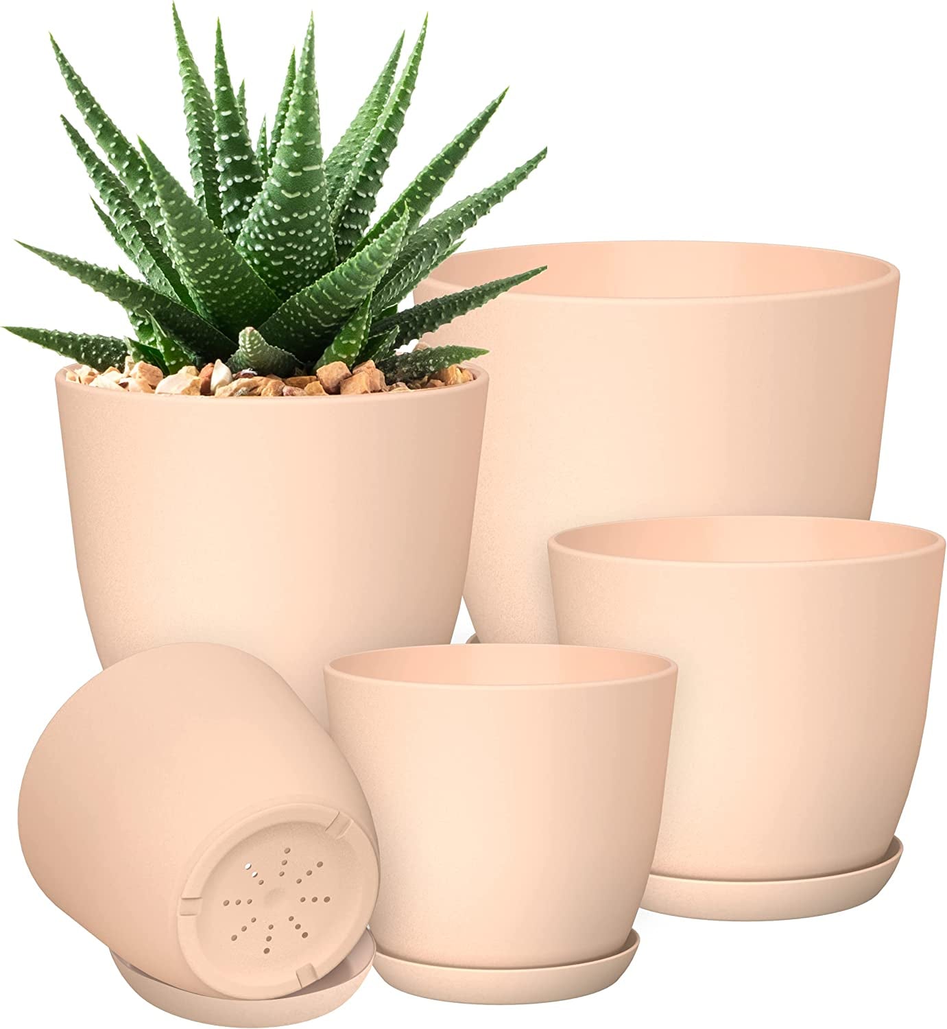- Plant Pots Indoor with Drainage - 7/6.6/6/5.3/4.8 Inches Home Decor Flower Pots for Indoor Planter - Pack of 5 Plastic Planters for Indoor Plants, Cactus, Succulents Pot - White