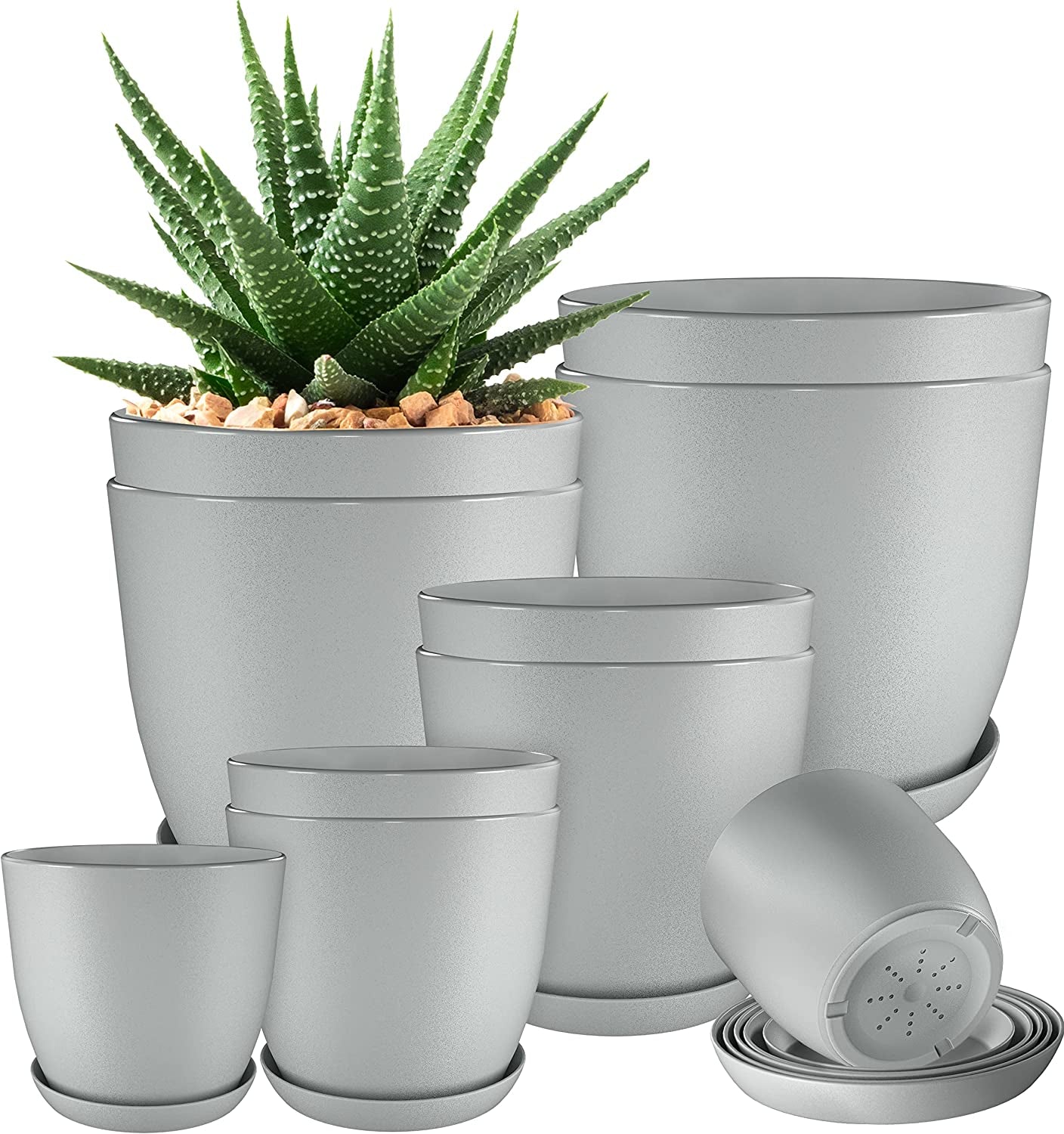 - Plant Pots Indoor with Drainage - 7/6.6/6/5.3/4.8 Inches Home Decor Flower Pots for Indoor Planter - Pack of 5 Plastic Planters for Indoor Plants, Cactus, Succulents Pot - White