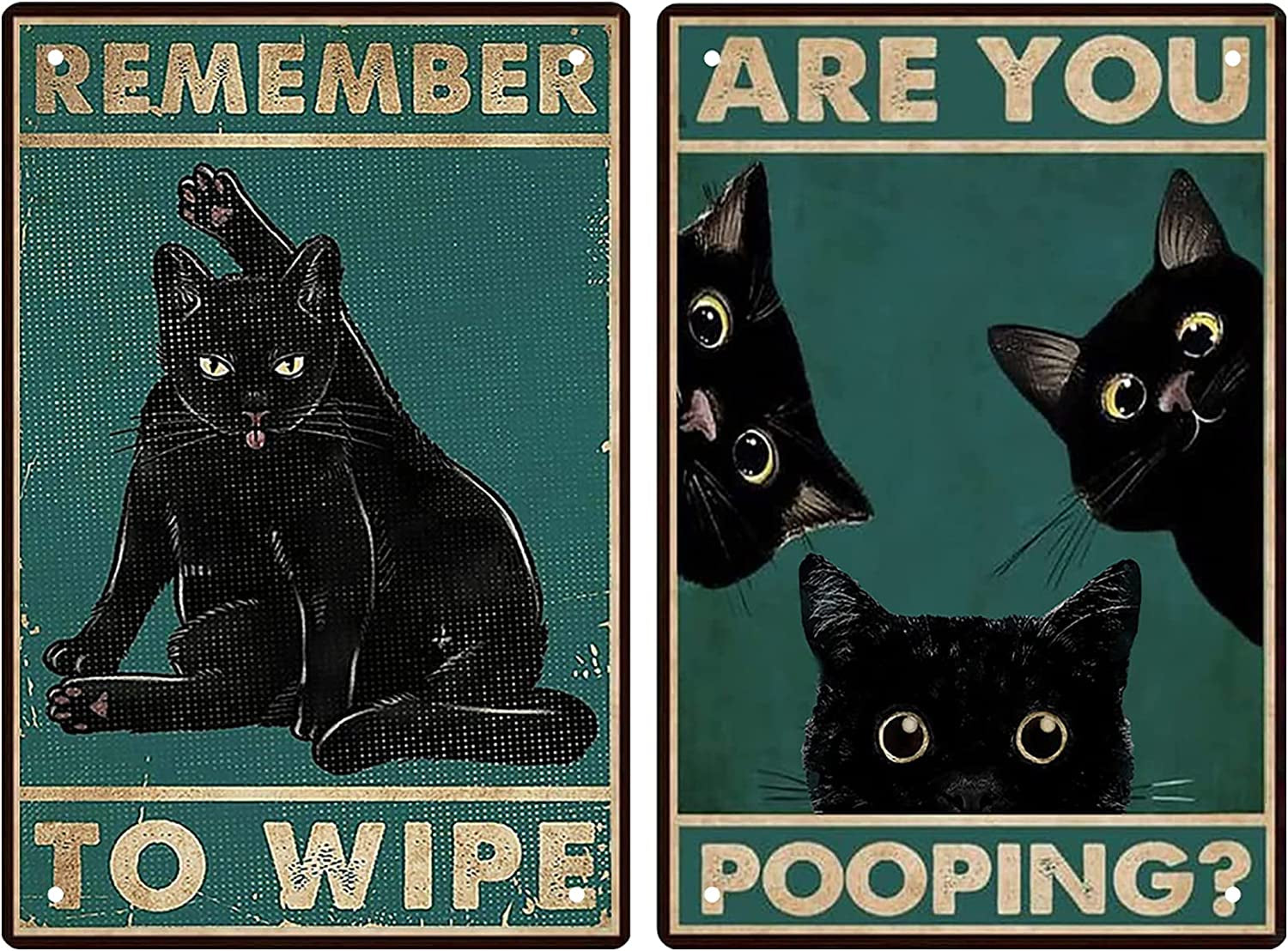 Aestalrcus 2 Pack Retro Tin Sign Vintage Black Cat Bathroom Wall Decor-Funny Are You Pooping Signs for Restroom Toilet, Great Gift for Cat Lovers 8X12Inch