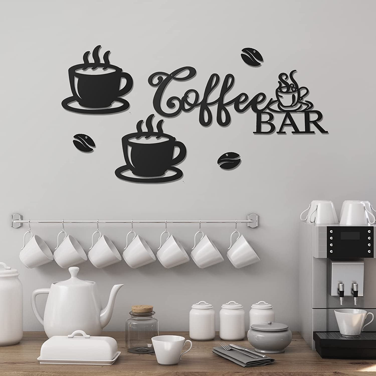 Coffee Bar Rustic Metal Sign Rustic Coffee Bar Hanging Wall Decor Coffee Signs for Coffee Bar Metal Coffee Wall Art for Coffee Bar Home Office Kitchen (Coffee Bar, Bean and Cup Style)