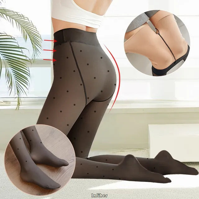 A woman sitting on a chair exuding sophistication in Sensual Chic Translucent Leggings.