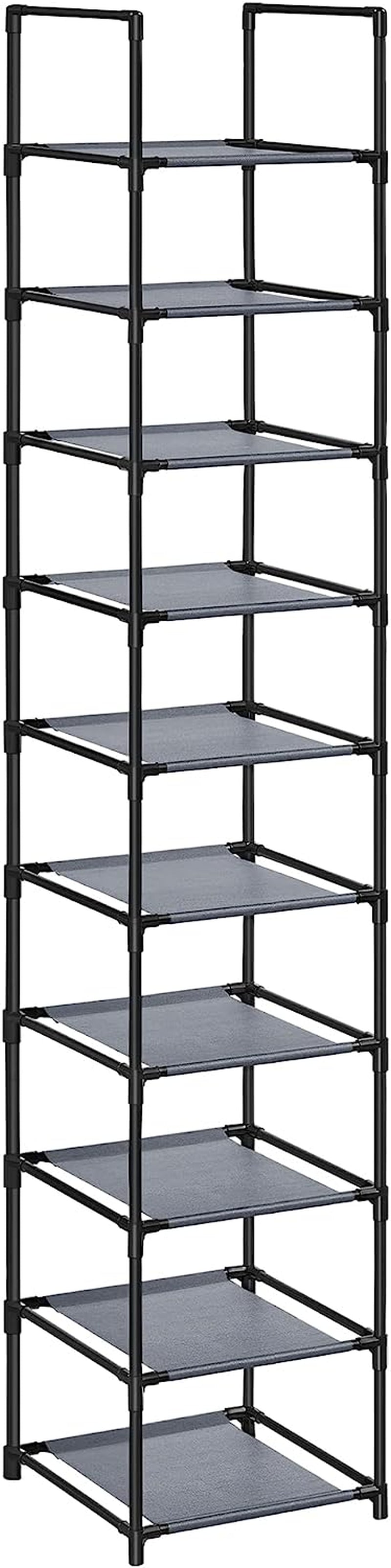 Shoe Rack, 10 Tier Shoe Shelf, Shoe Storage Organizer, Space-Saving, 13 X 13 X 68.1 Inches, Metal Frame, Non-Woven Fabric Shelves, for Entryway, Bedroom, Grey ULSR110G01